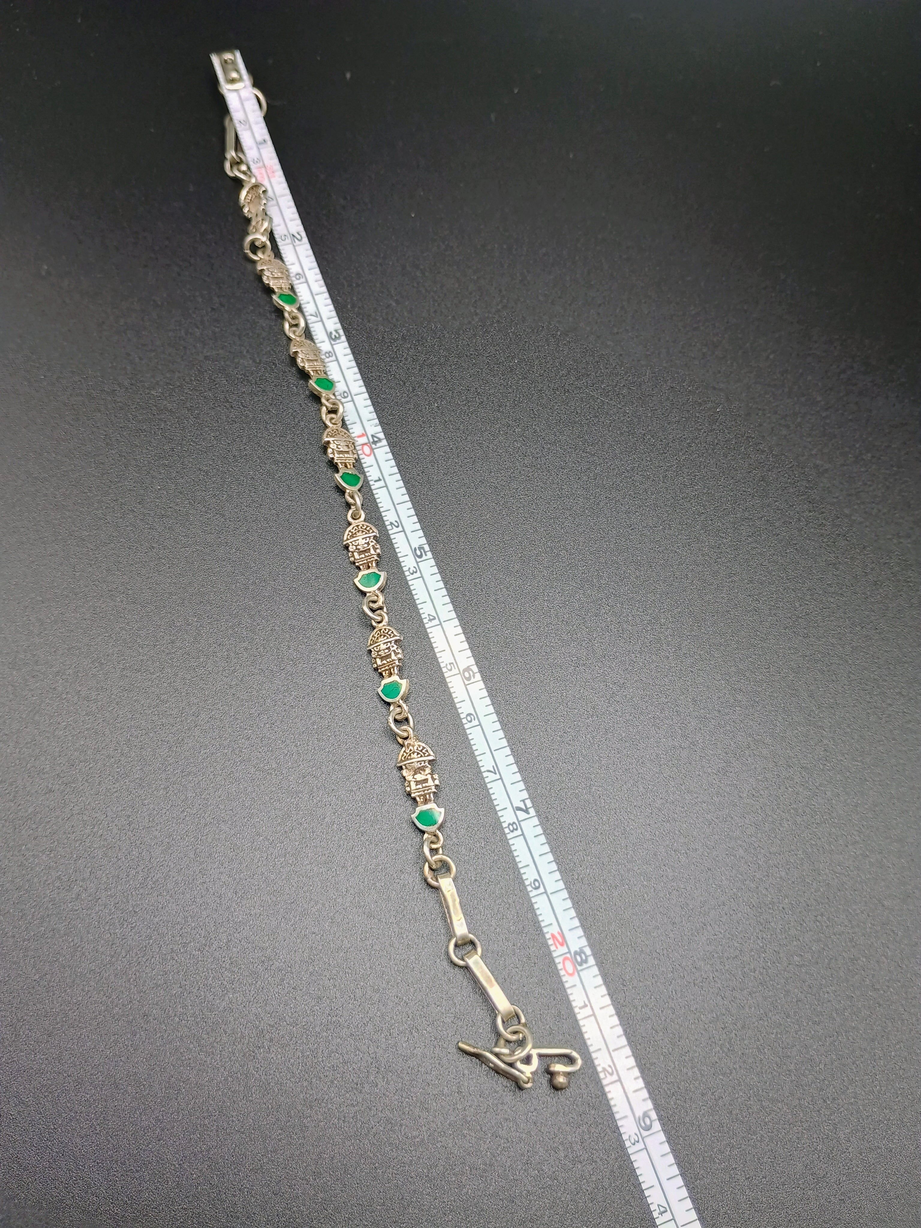 Unisex Handmade Bracelet in 950 Sterling Silver with Tumi Design and Inlaid Stone