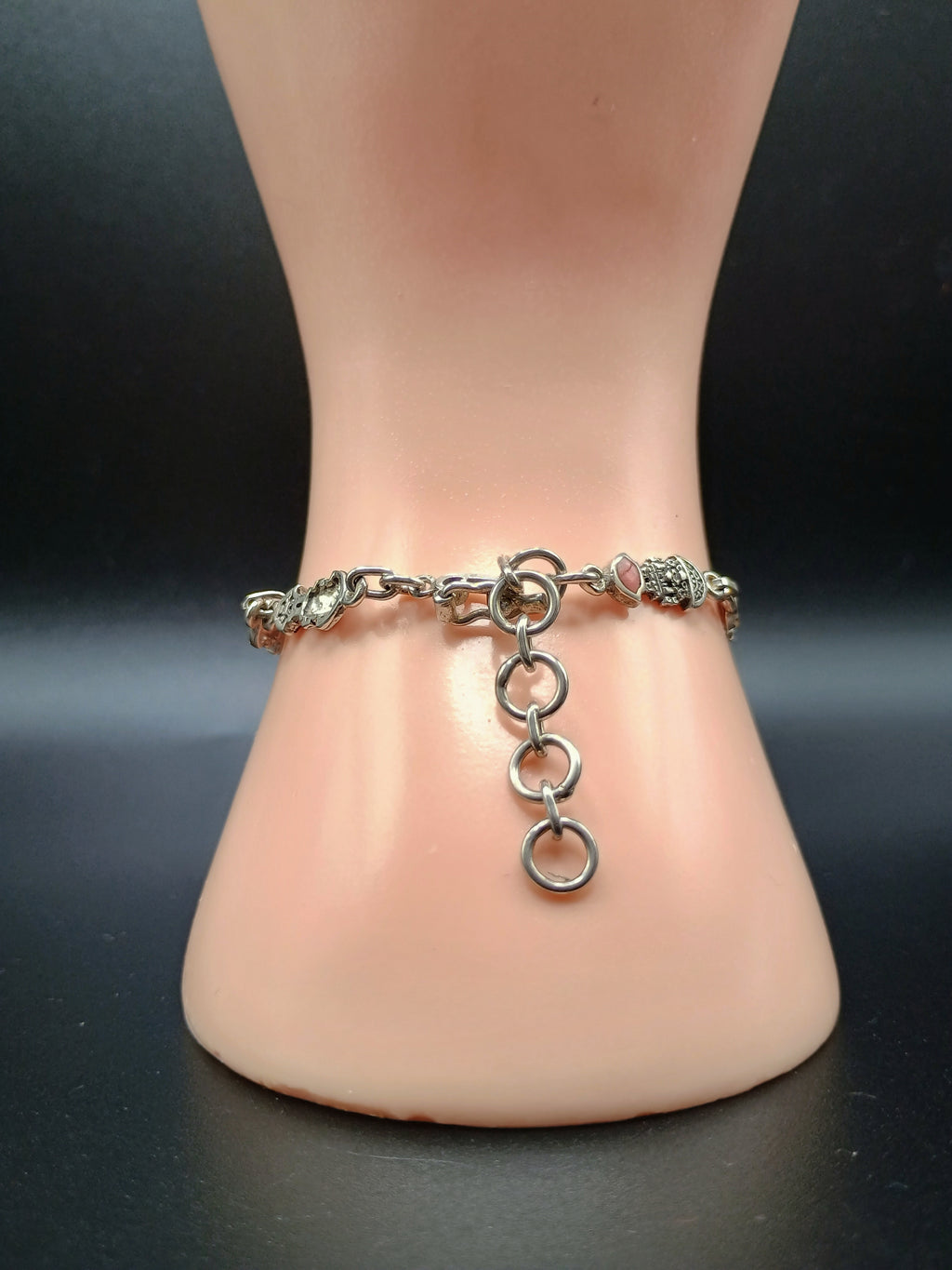 Unisex Handmade Bracelet in 950 Sterling Silver with Tumi Design and Inlaid Stone