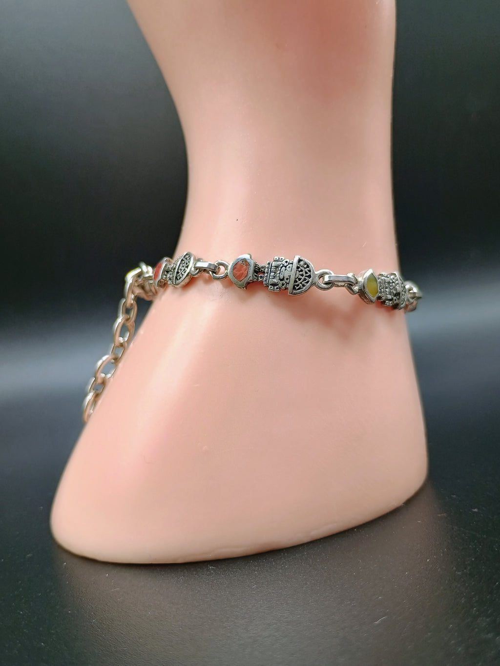 Unisex Handmade Bracelet in 950 Sterling Silver with Tumi Design and Inlaid Stone