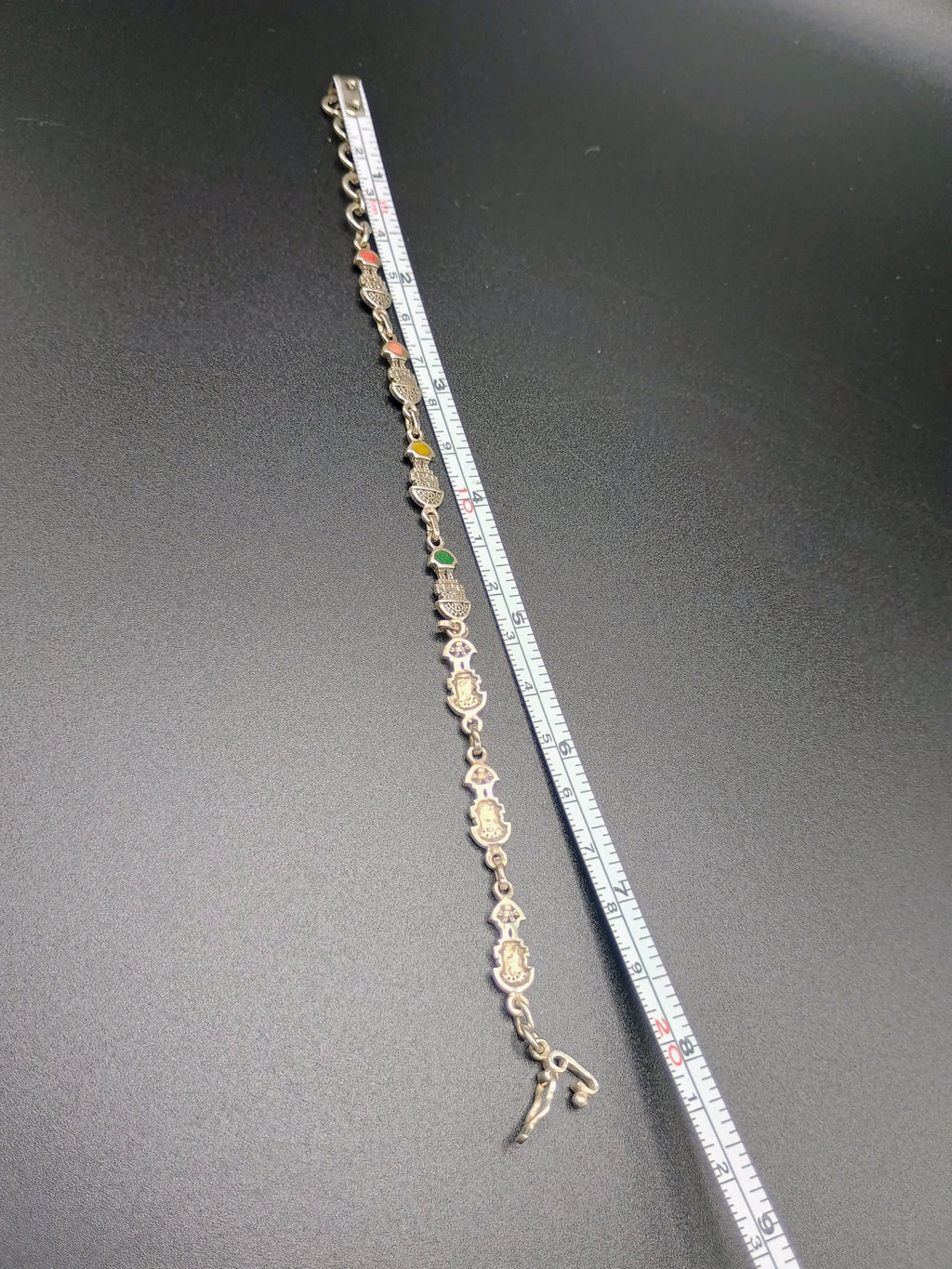 Unisex Handmade Bracelet in 950 Sterling Silver with Tumi Design and Inlaid Stone