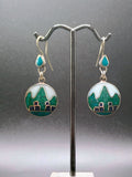 Sterling Silver 950 Earrings for Women, Machu Picchu Design with Inlaid Stone