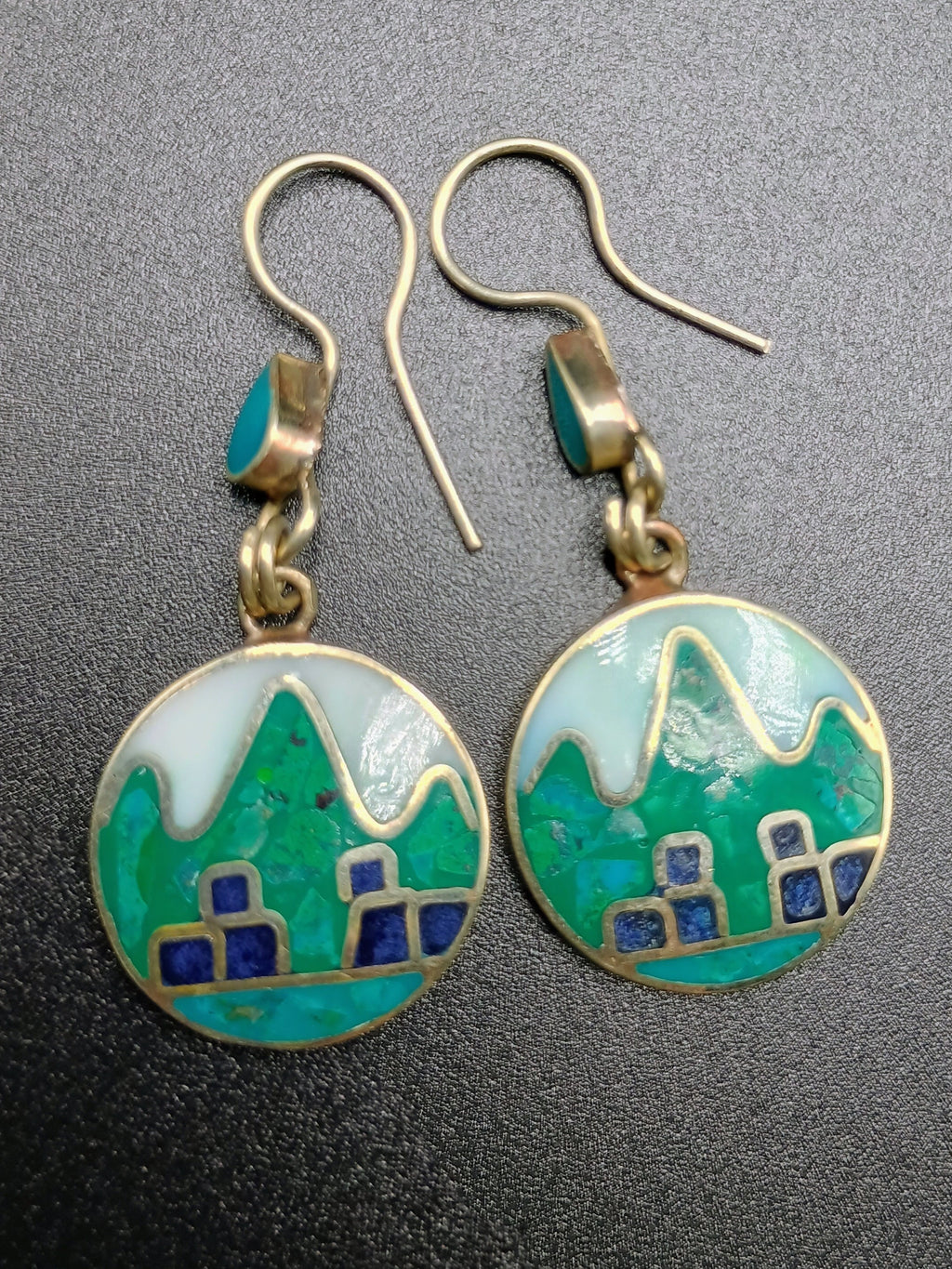 Sterling Silver 950 Earrings for Women, Machu Picchu Design with Inlaid Stone