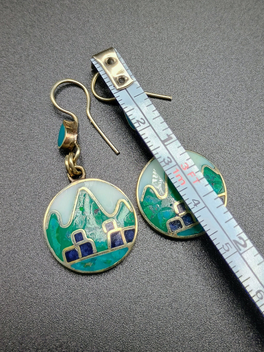 Sterling Silver 950 Earrings for Women, Machu Picchu Design with Inlaid Stone