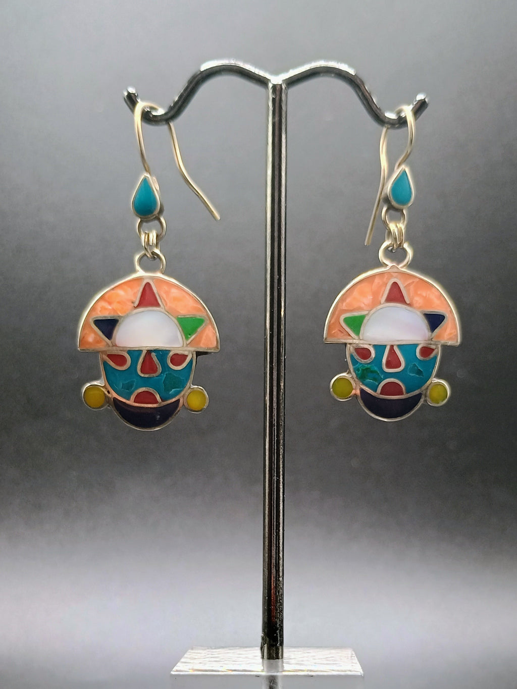 Women's Earrings in 950 Sterling Silver, Tumi Design with Inlaid Stone