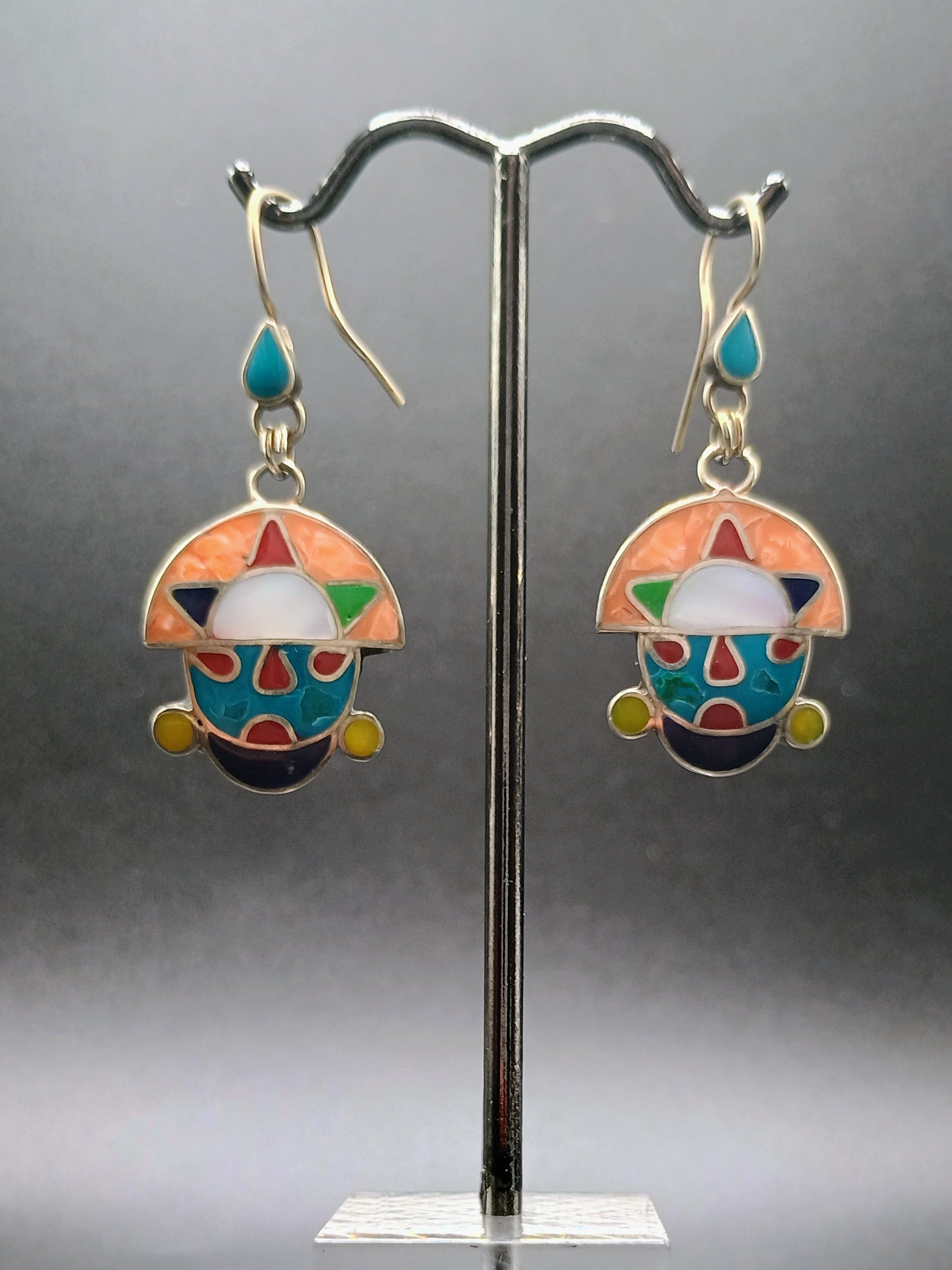 Women's Earrings in 950 Sterling Silver, Tumi Design with Inlaid Stone