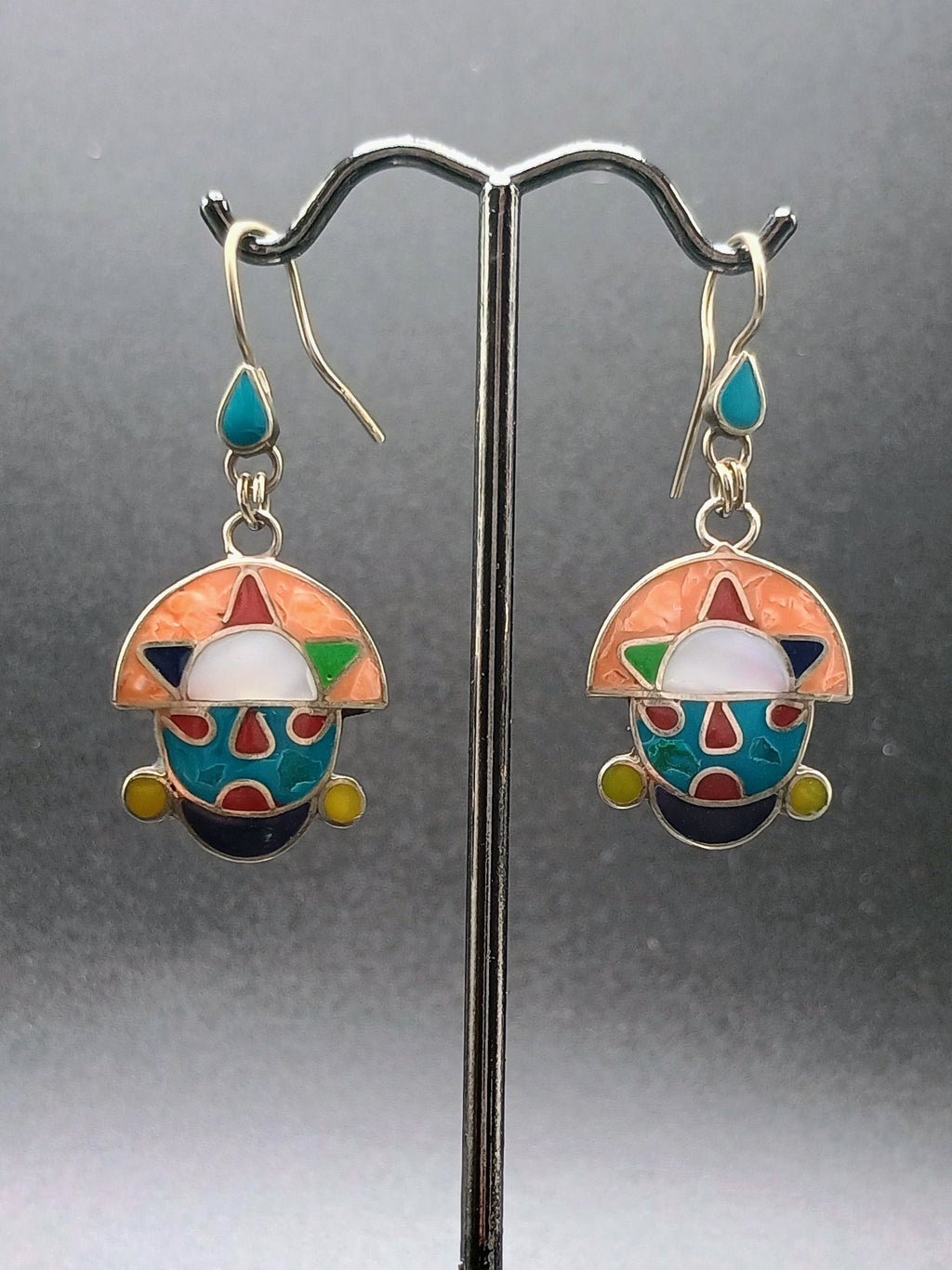 Women's Earrings in 950 Sterling Silver, Tumi Design with Inlaid Stone