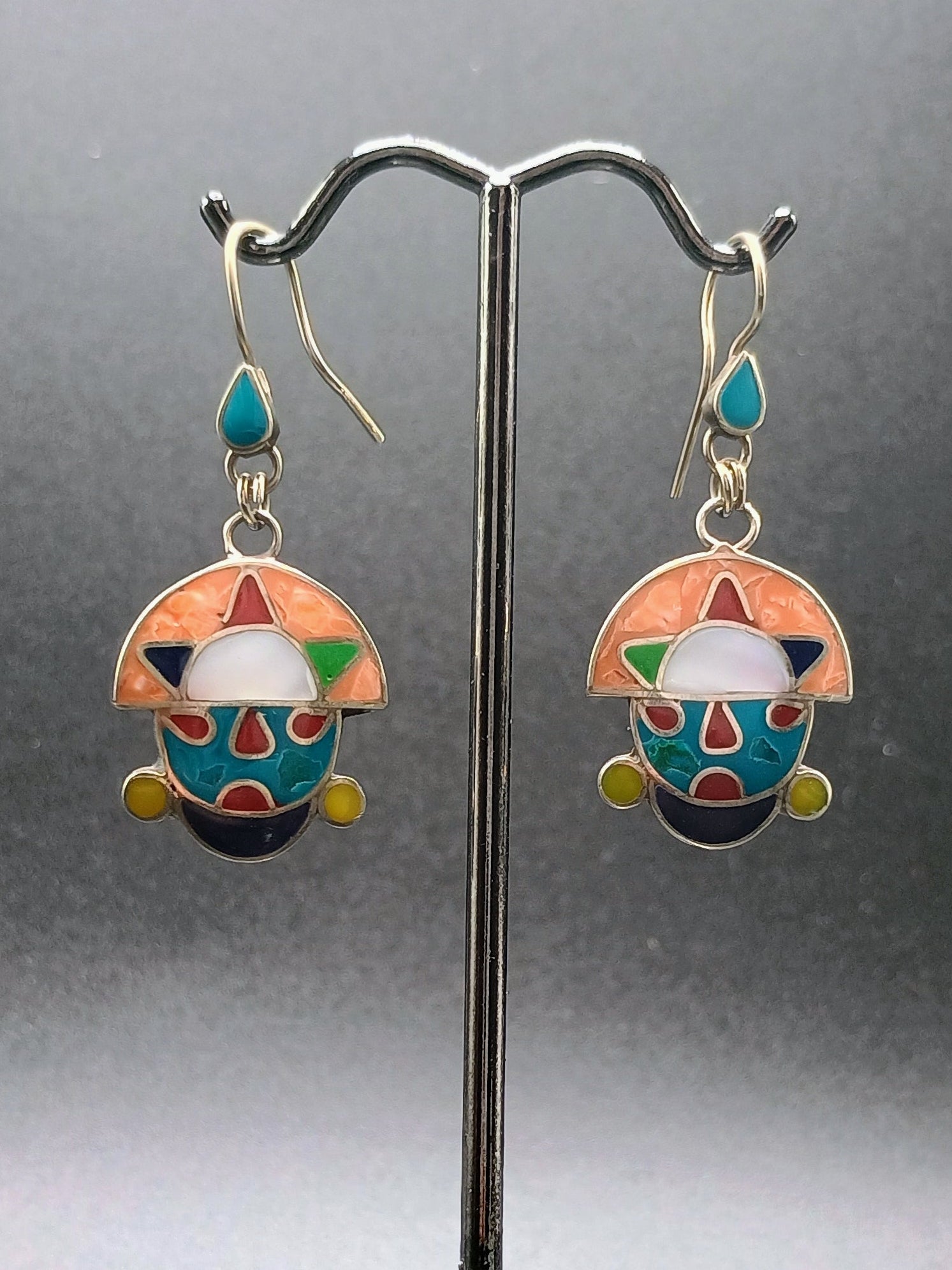 Women's Earrings in 950 Sterling Silver, Tumi Design with Inlaid Stone