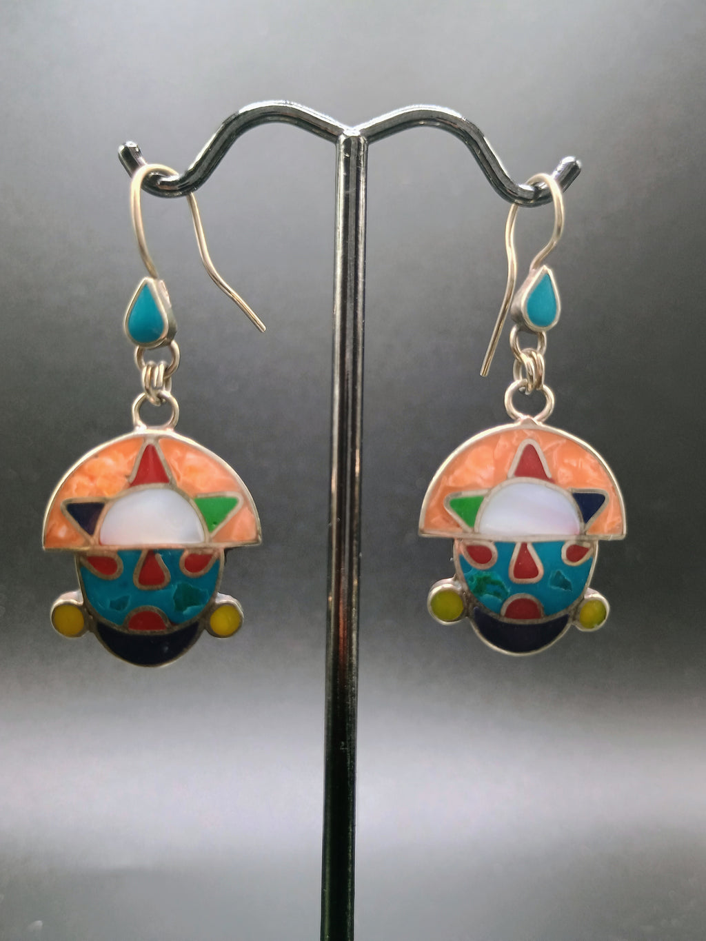 Women's Earrings in 950 Sterling Silver, Tumi Design with Inlaid Stone