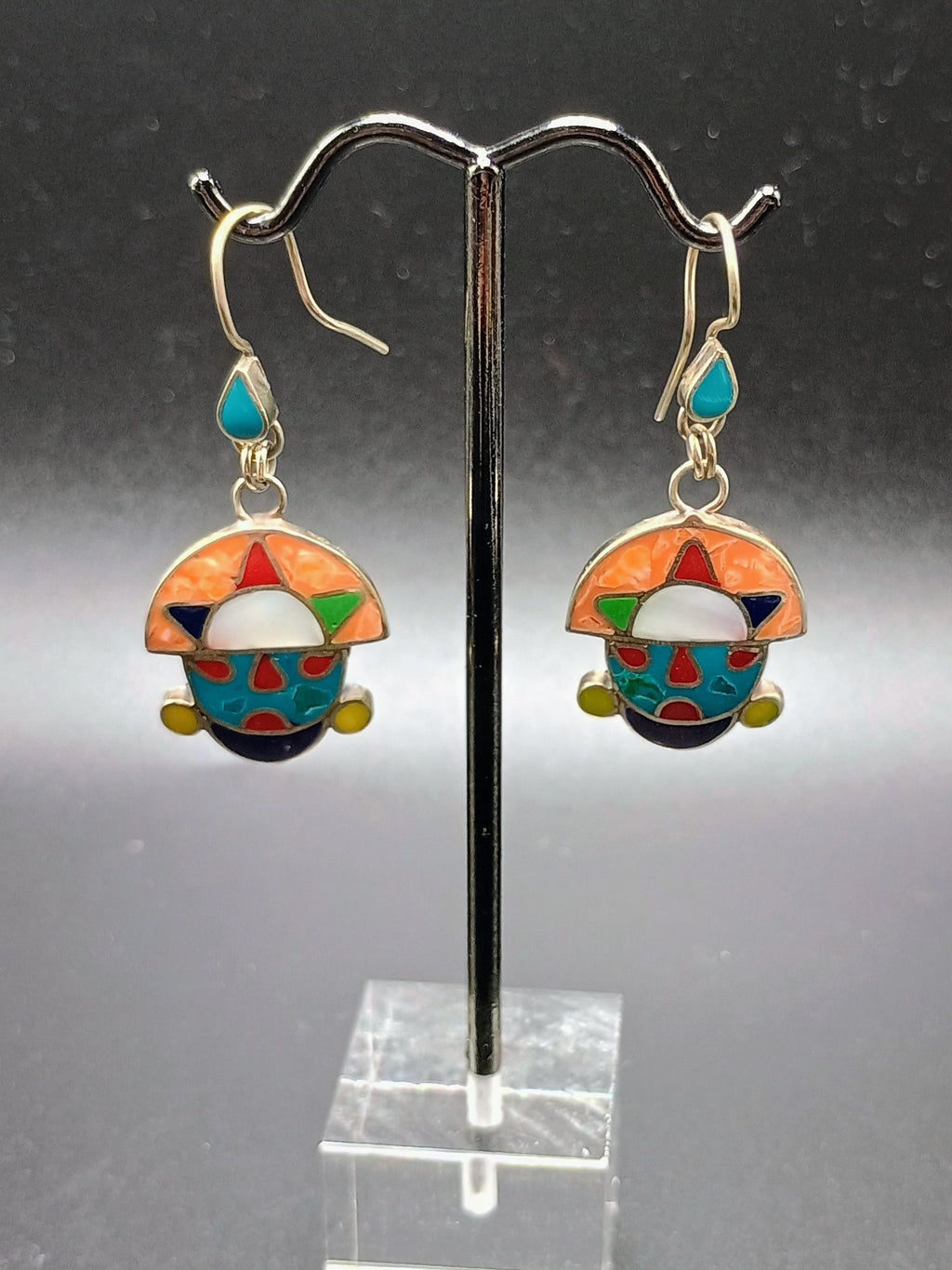 Women's Earrings in 950 Sterling Silver, Tumi Design with Inlaid Stone