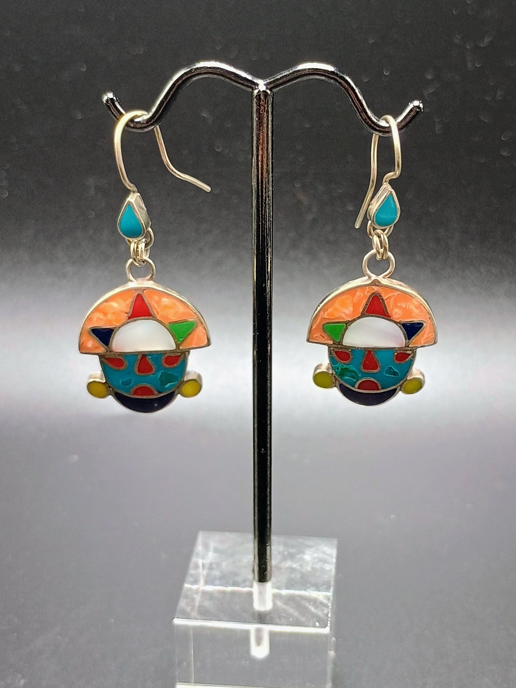Women's Earrings in 950 Sterling Silver, Tumi Design with Inlaid Stone