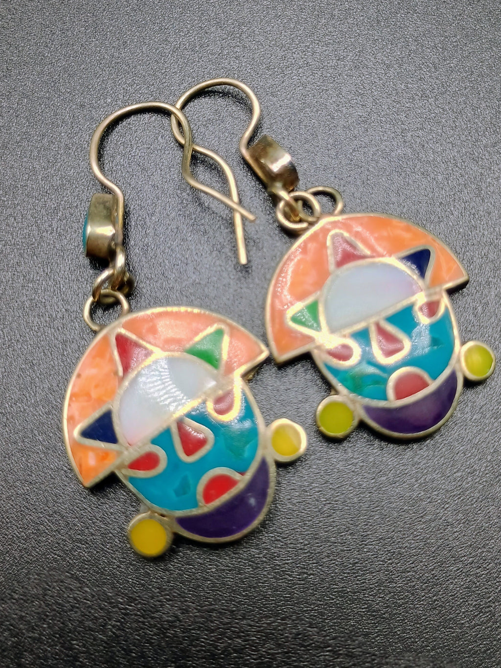 Women's Earrings in 950 Sterling Silver, Tumi Design with Inlaid Stone