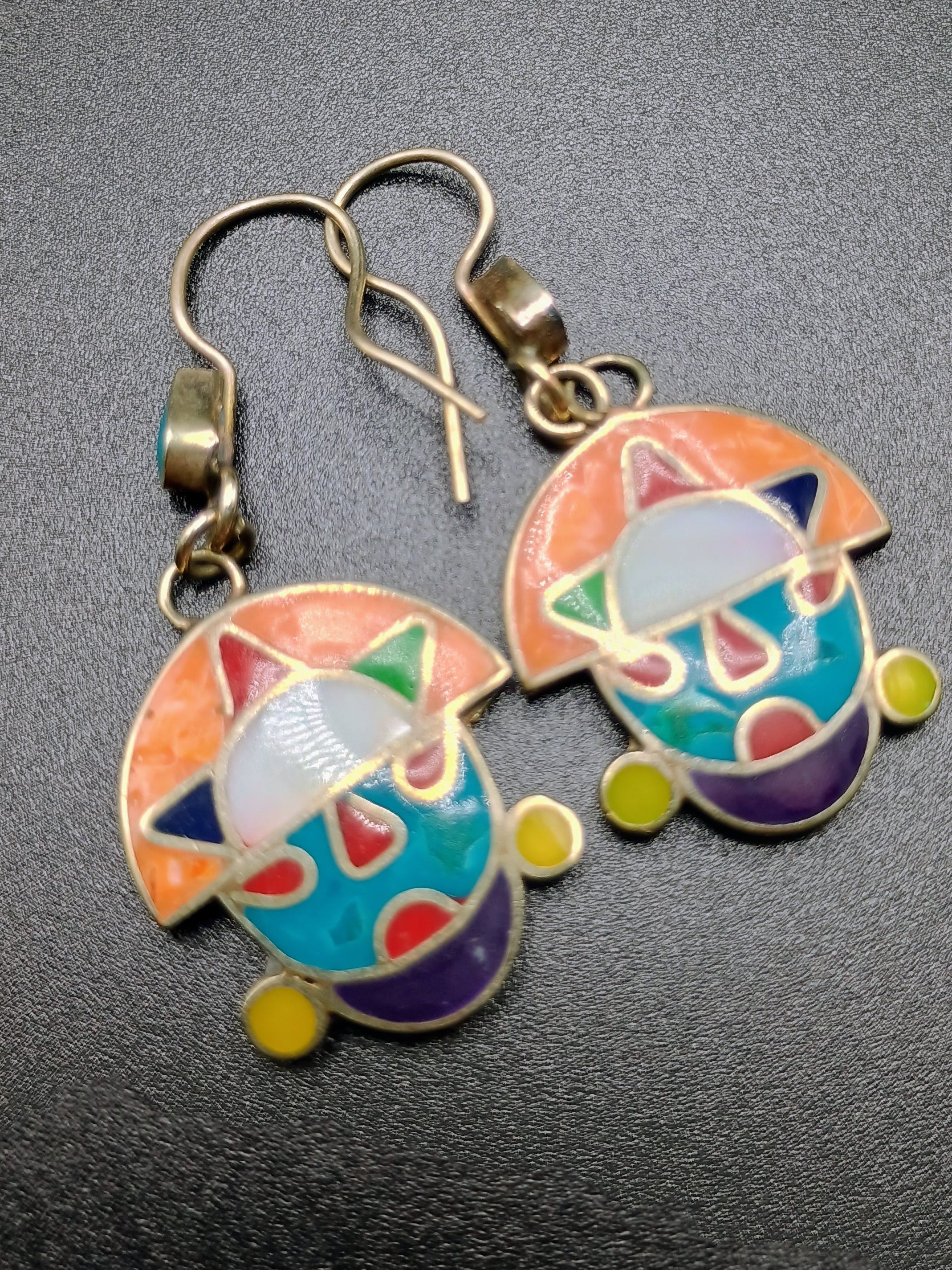 Women's Earrings in 950 Sterling Silver, Tumi Design with Inlaid Stone