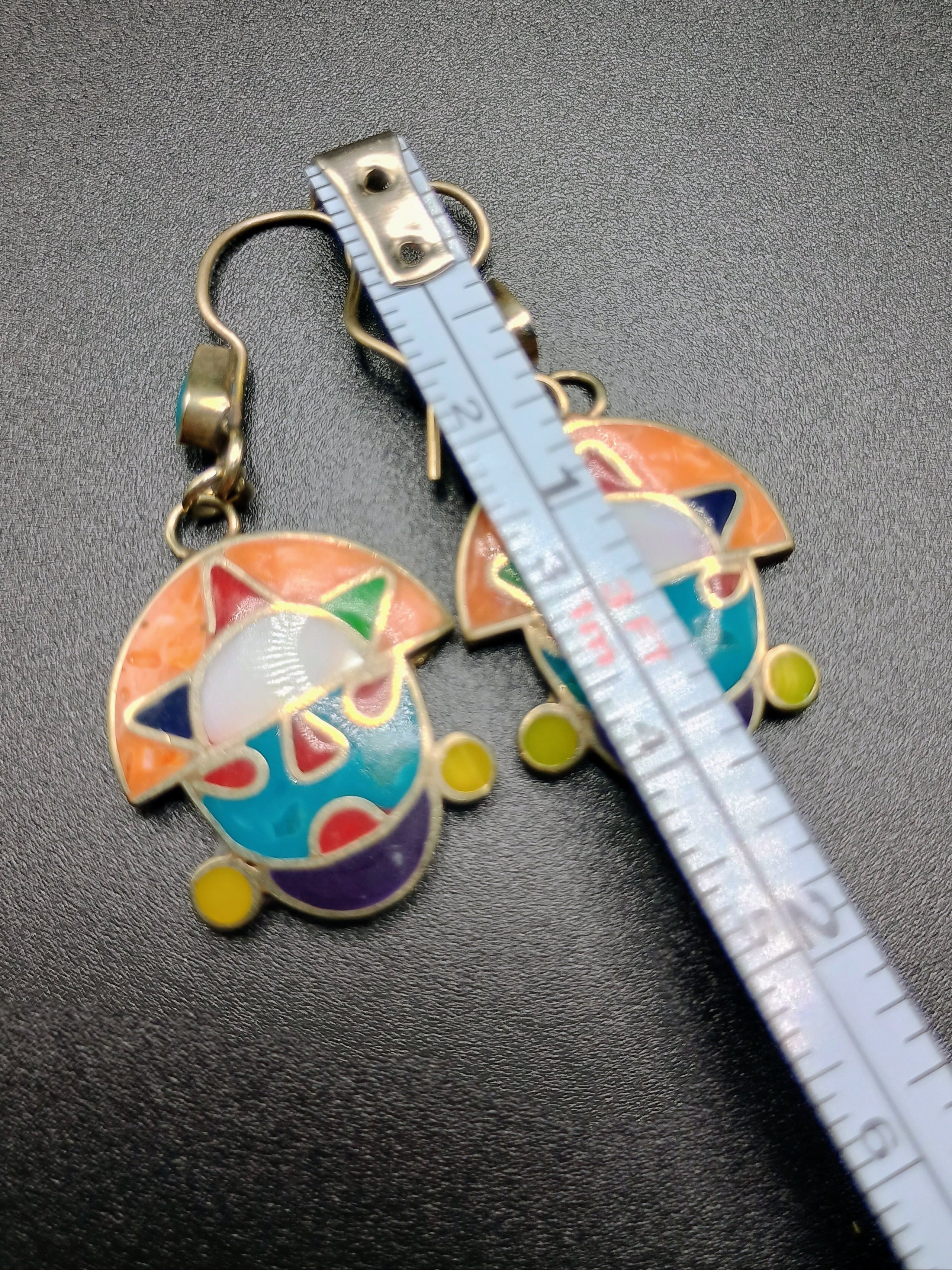 Women's Earrings in 950 Sterling Silver, Tumi Design with Inlaid Stone