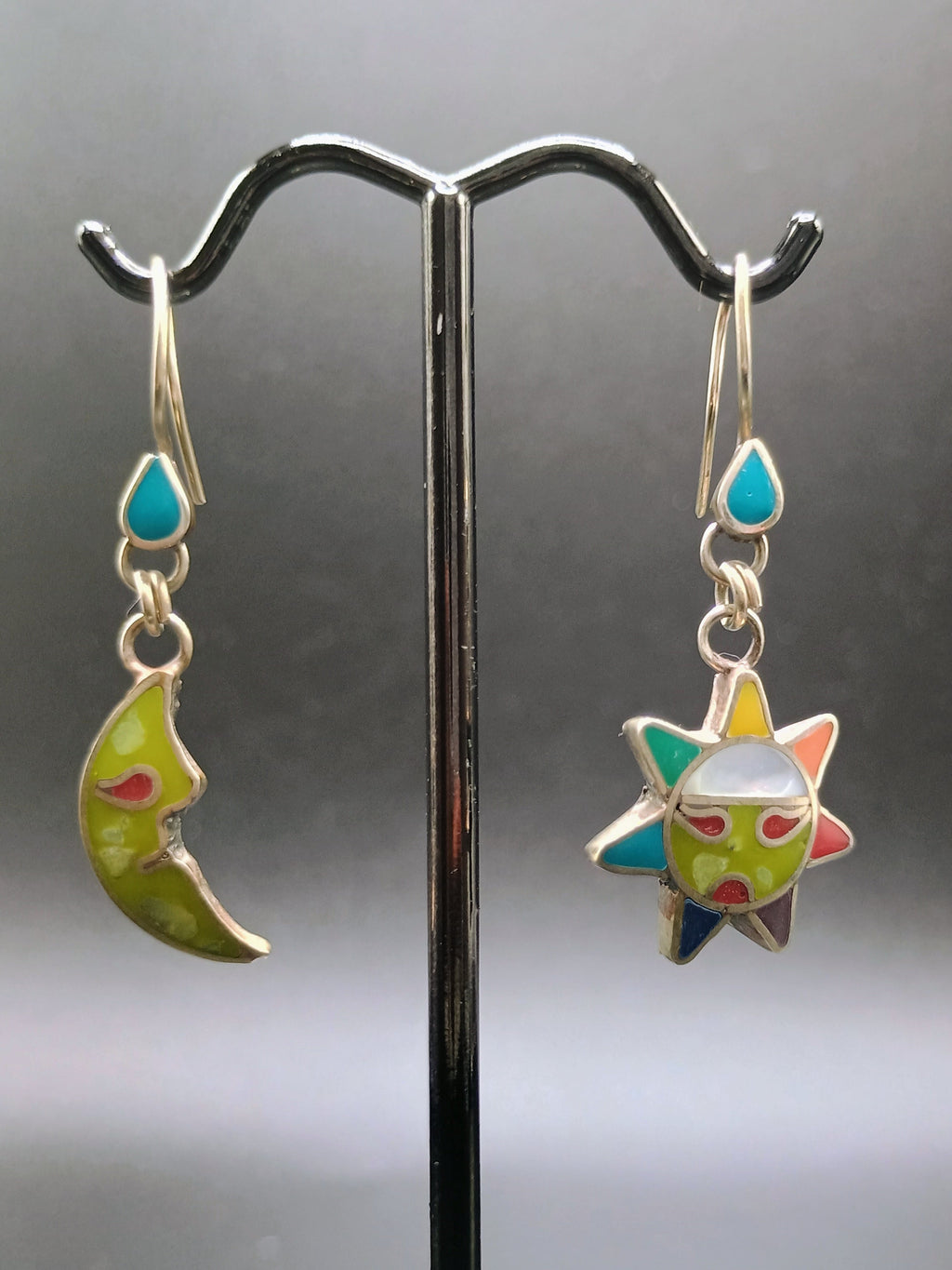 Women's Earrings Sterling Silver 950 Sun Moon Inca Wedding