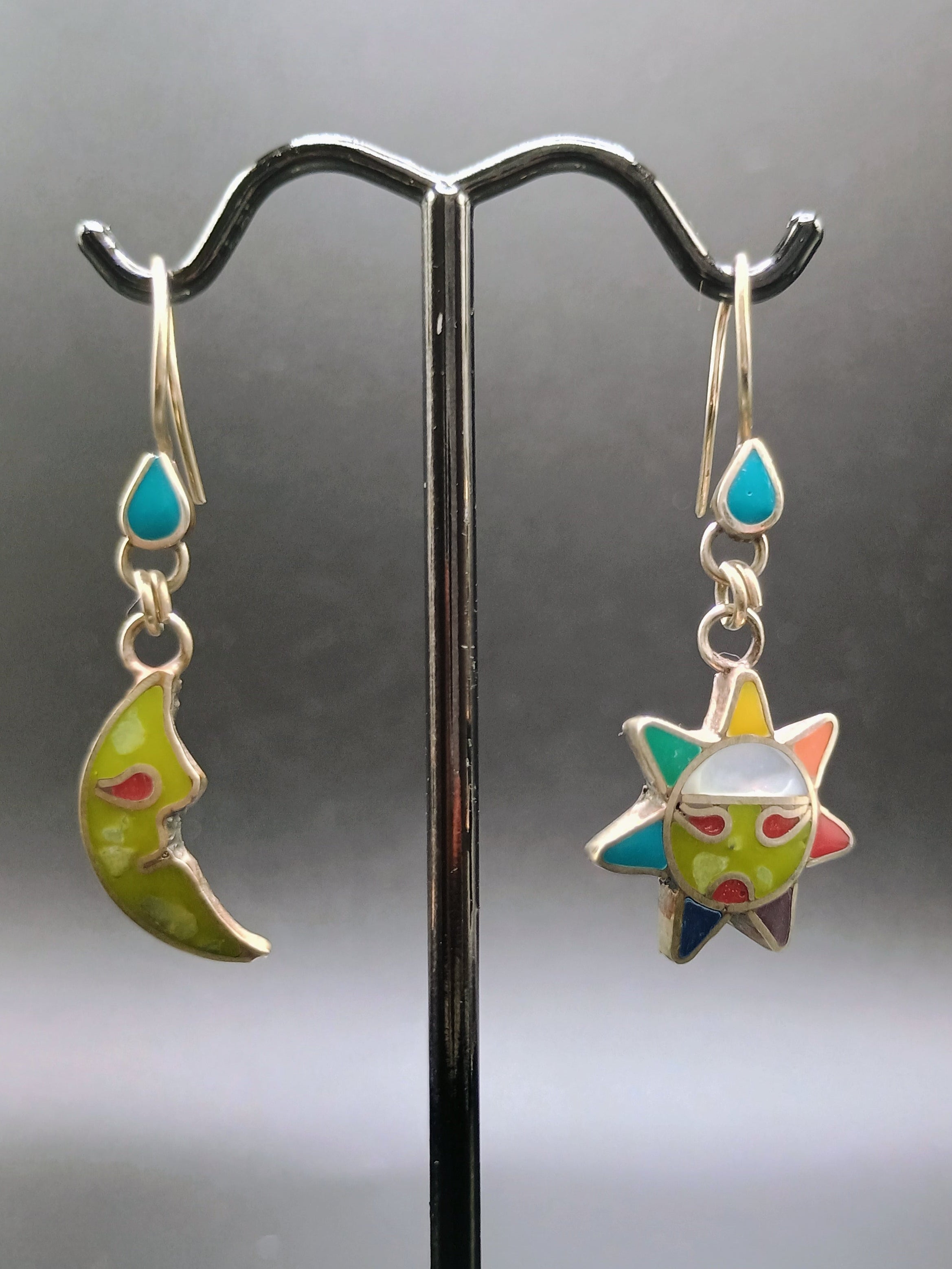 Women's Earrings Sterling Silver 950 Sun Moon Inca Wedding