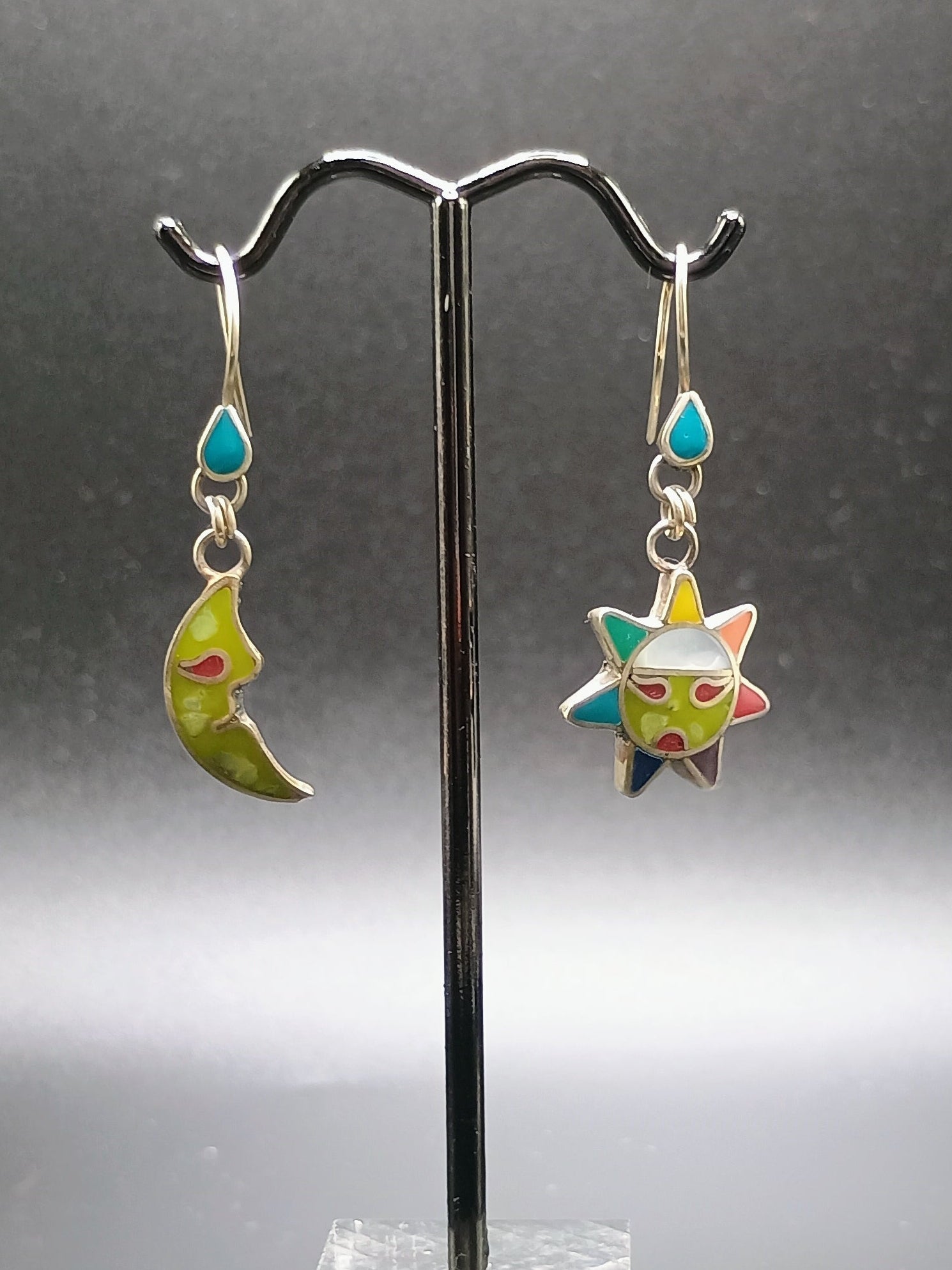 Women's Earrings Sterling Silver 950 Sun Moon Inca Wedding