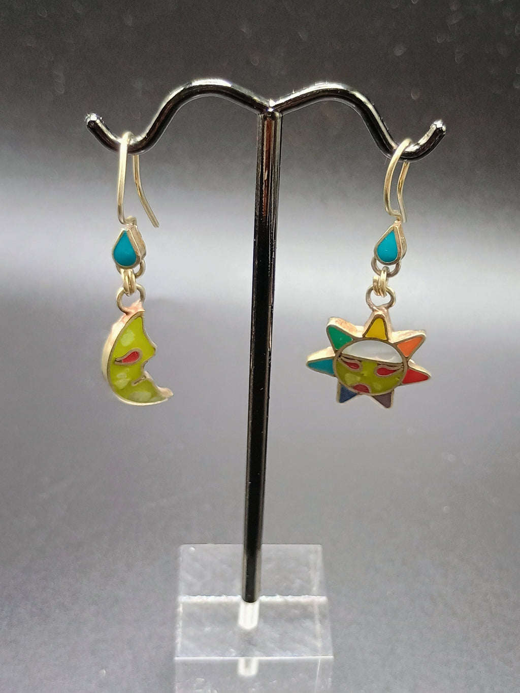 Women's Earrings Sterling Silver 950 Sun Moon Inca Wedding