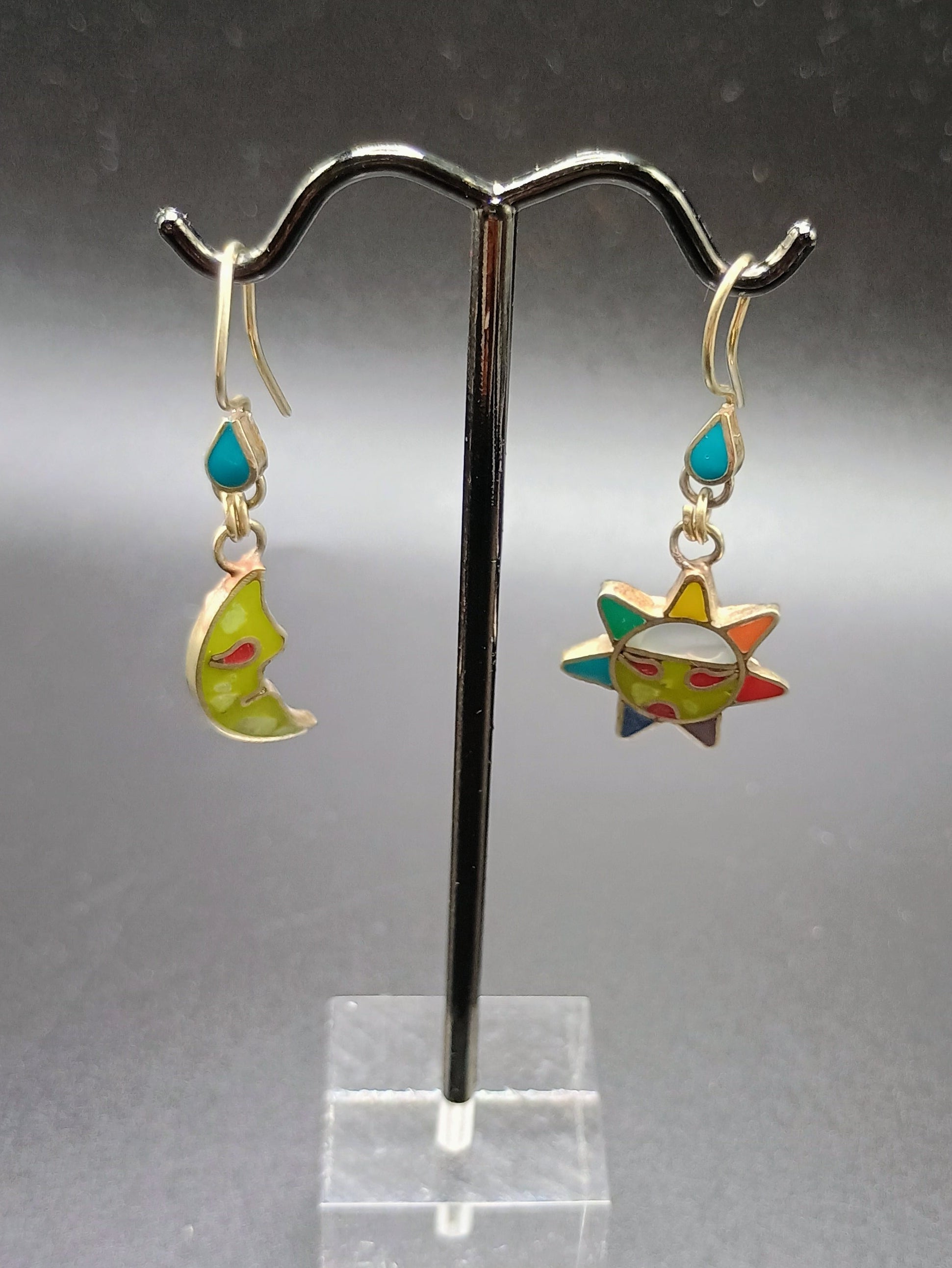 Women's Earrings Sterling Silver 950 Sun Moon Inca Wedding