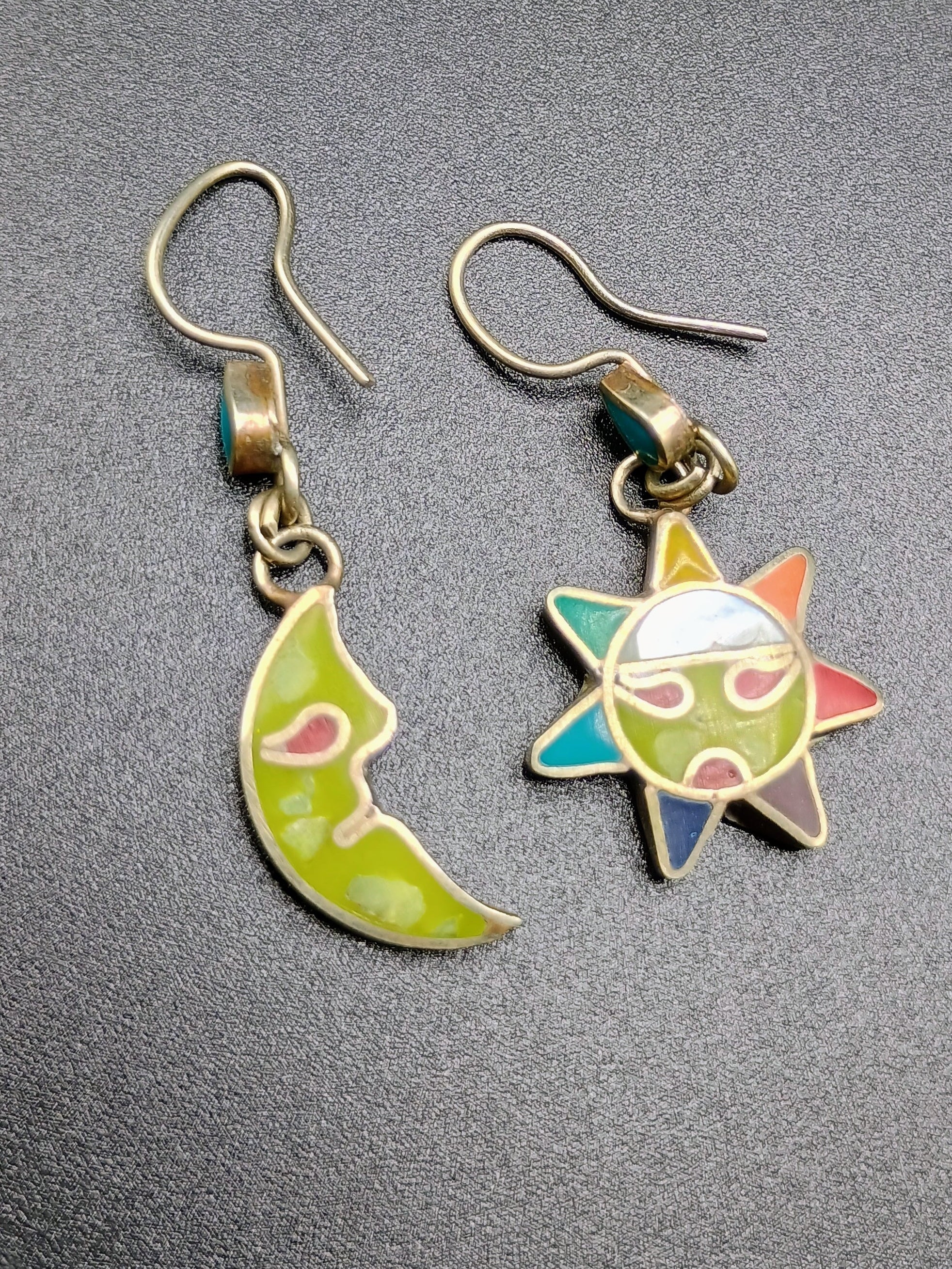 Women's Earrings Sterling Silver 950 Sun Moon Inca Wedding