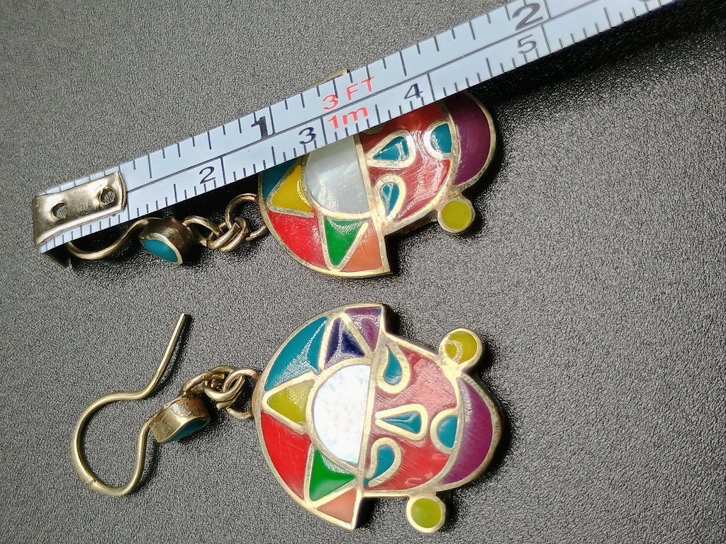Women's Earrings, 950 Sterling Silver, Tumi Stone Inlaid, Peruvian Handicraft, Cusco