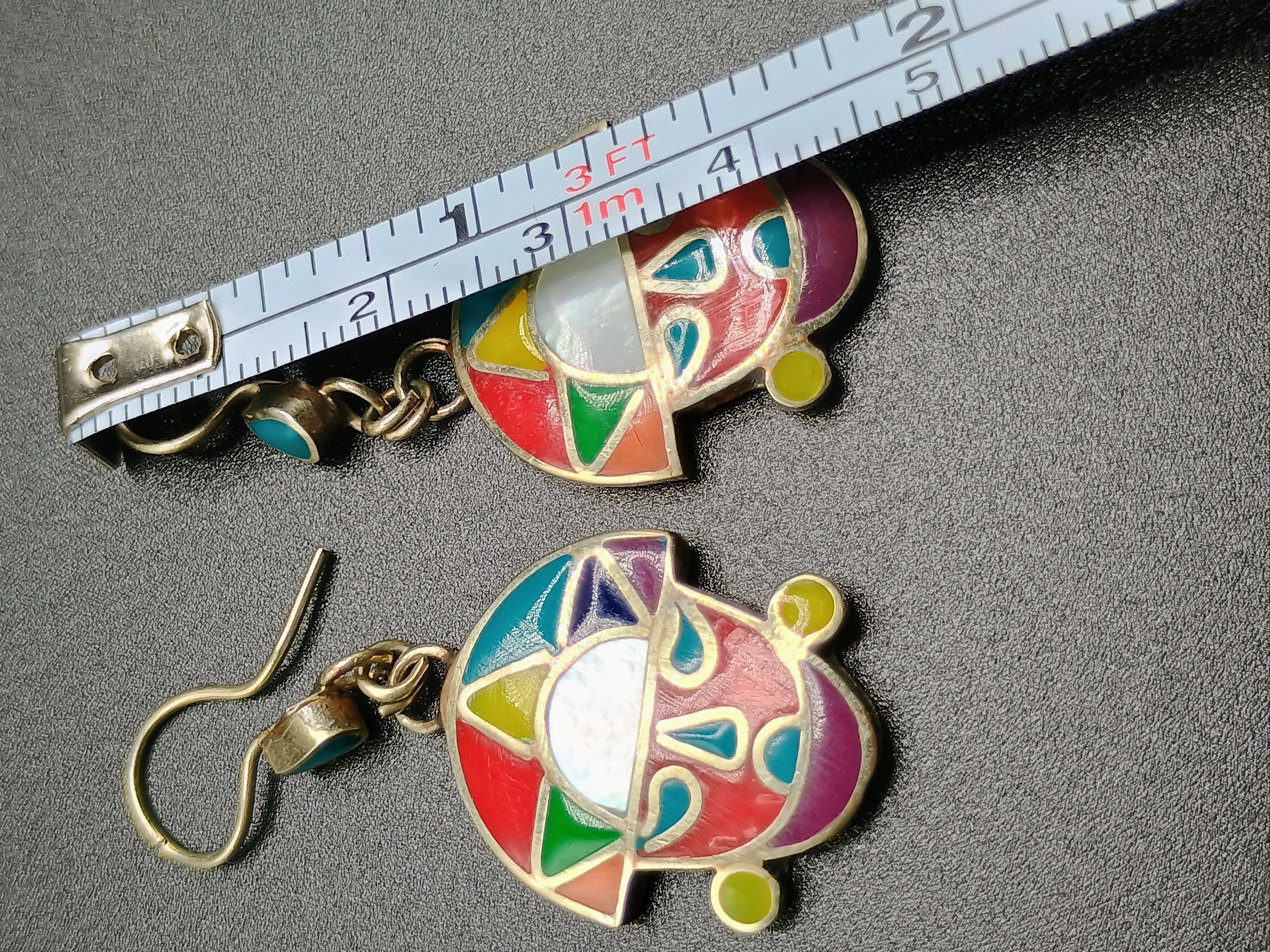 Women's Earrings, 950 Sterling Silver, Tumi Stone Inlaid, Peruvian Handicraft, Cusco