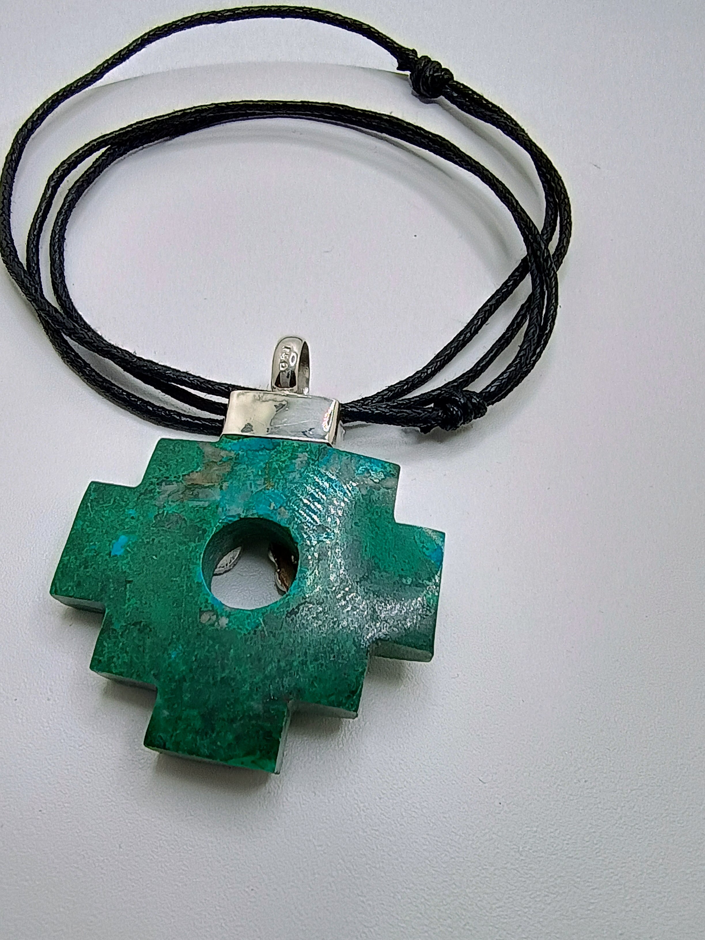 Adjustable Inca Chakana Necklace with Natural Stone and 950 Sterling Silver