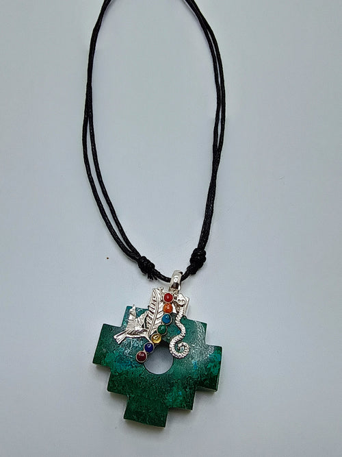 Adjustable Inca Chakana Necklace with Natural Stone and 950 Sterling Silver