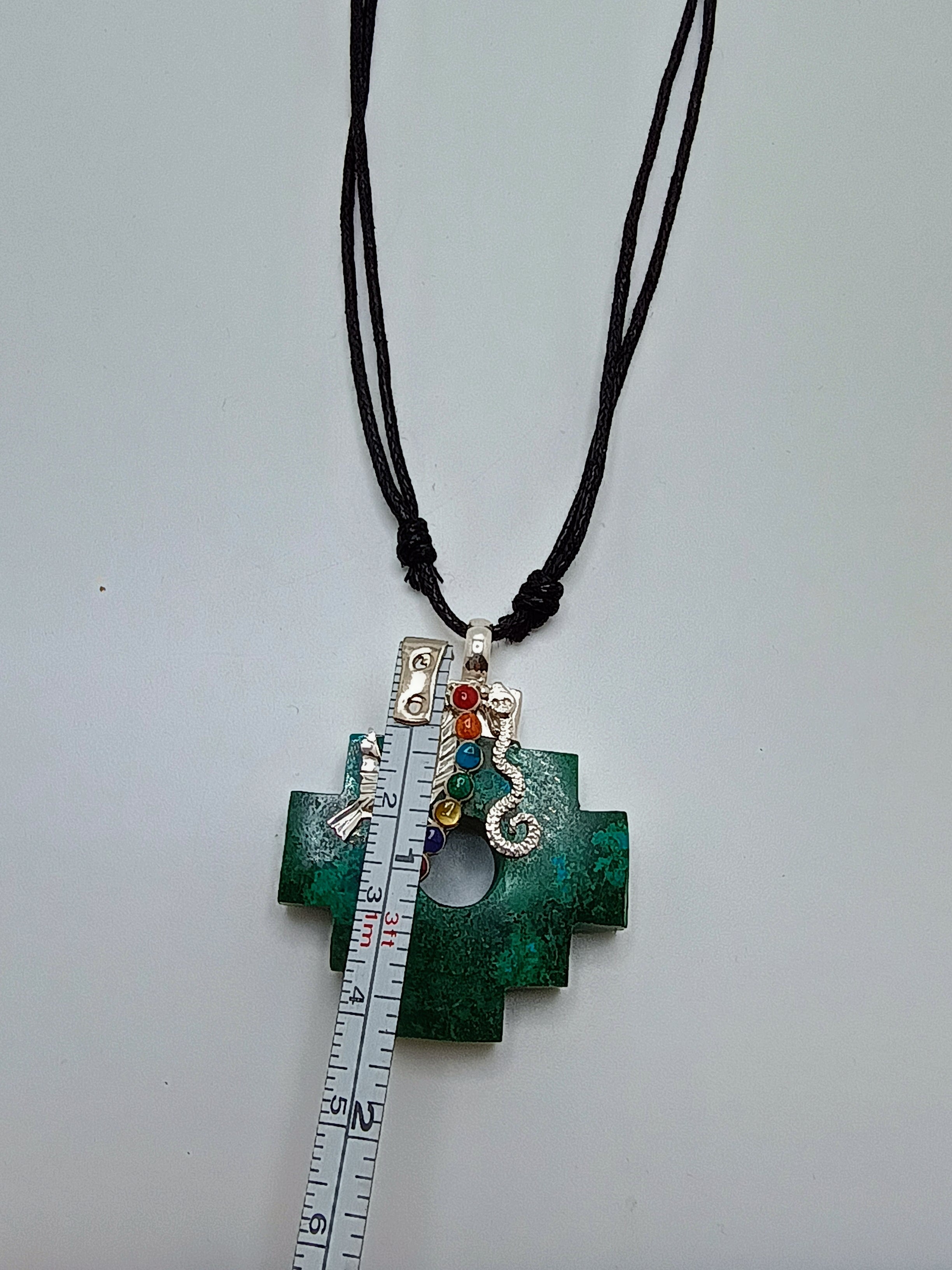 Adjustable Inca Chakana Necklace with Natural Stone and 950 Sterling Silver