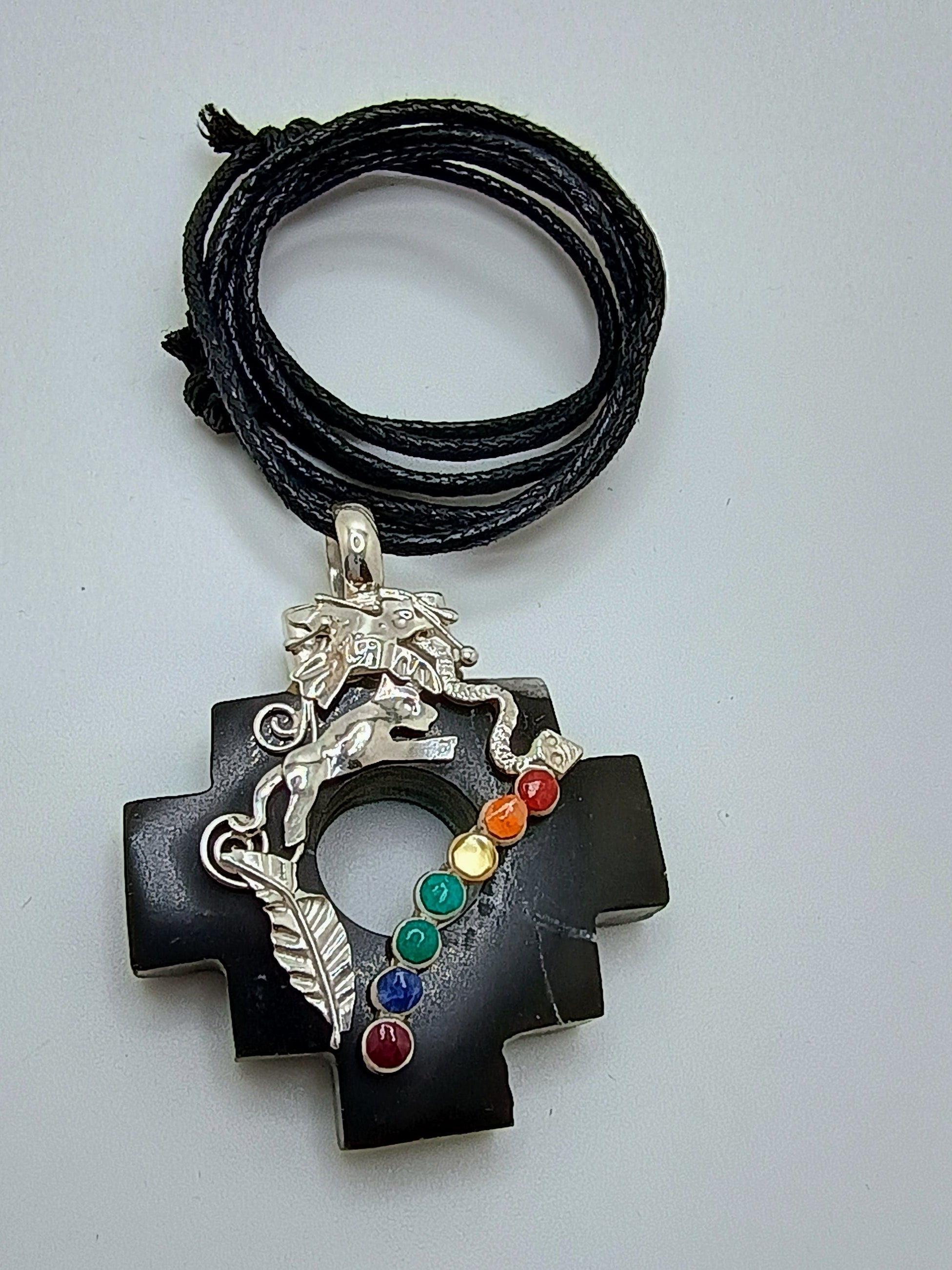 Adjustable Necklace in 950 Sterling Silver with Natural Stone, Inca Chakana, Andean Cosmovision