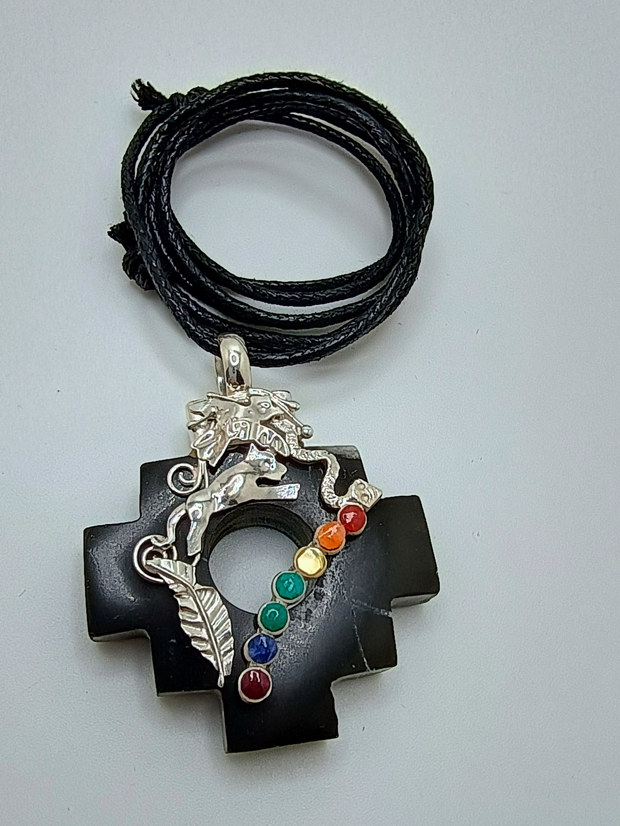 Adjustable Necklace in 950 Sterling Silver with Natural Stone, Inca Chakana, Andean Cosmovision