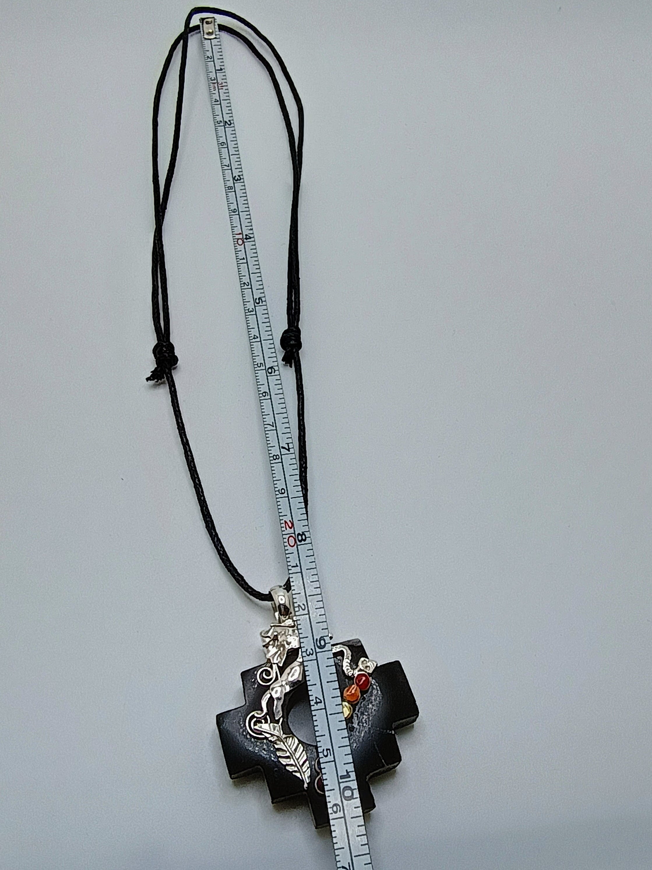 Adjustable Necklace in 950 Sterling Silver with Natural Stone, Inca Chakana, Andean Cosmovision