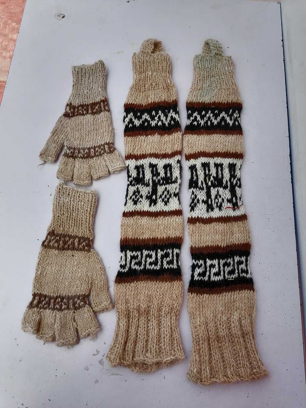 Warm Winter Alpaca Wool Knitted Leg Warmers and Gloves Set