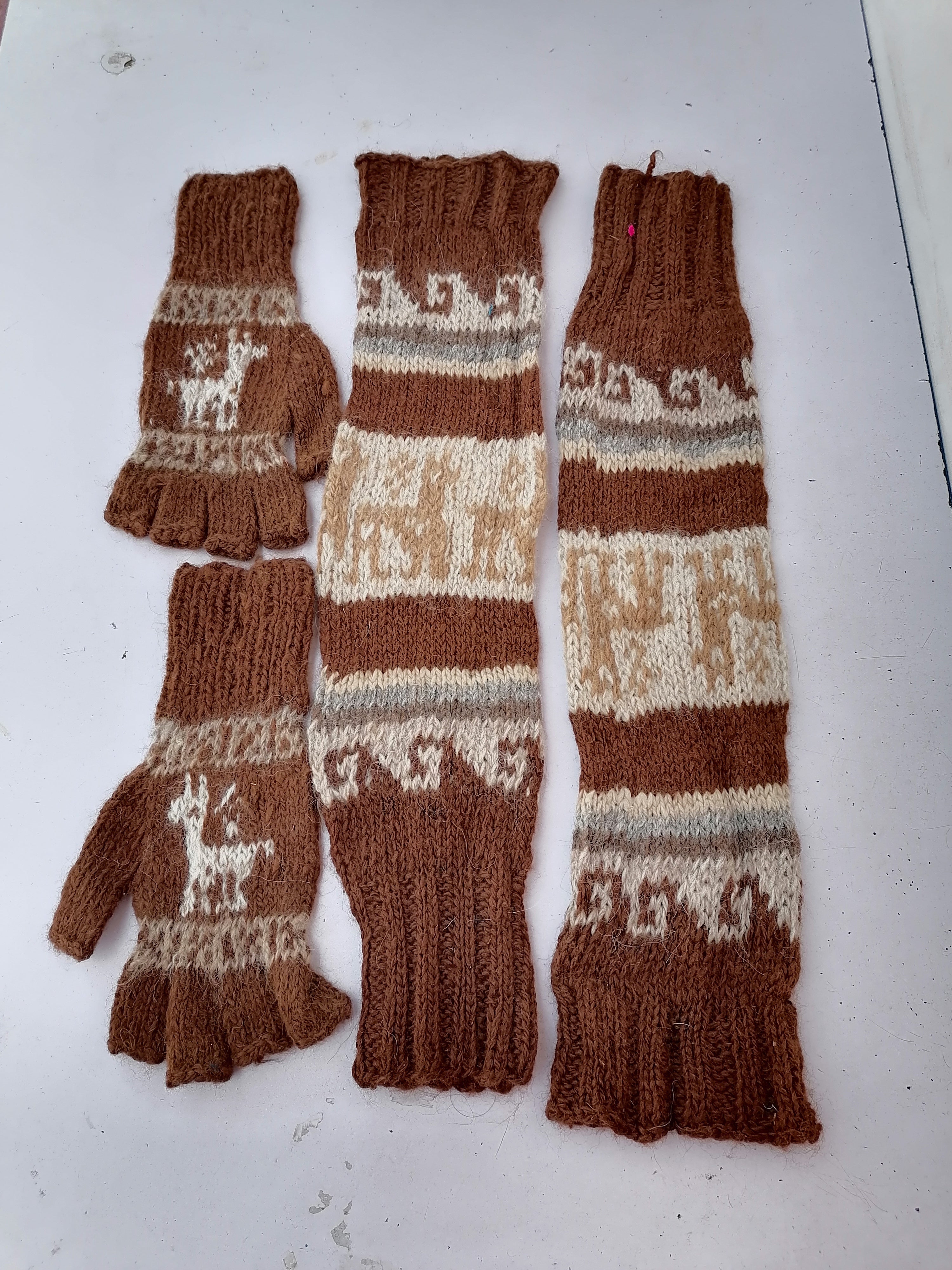 Alpaca Wool Knitted Leg Warmers Set, Traditional Andean Design