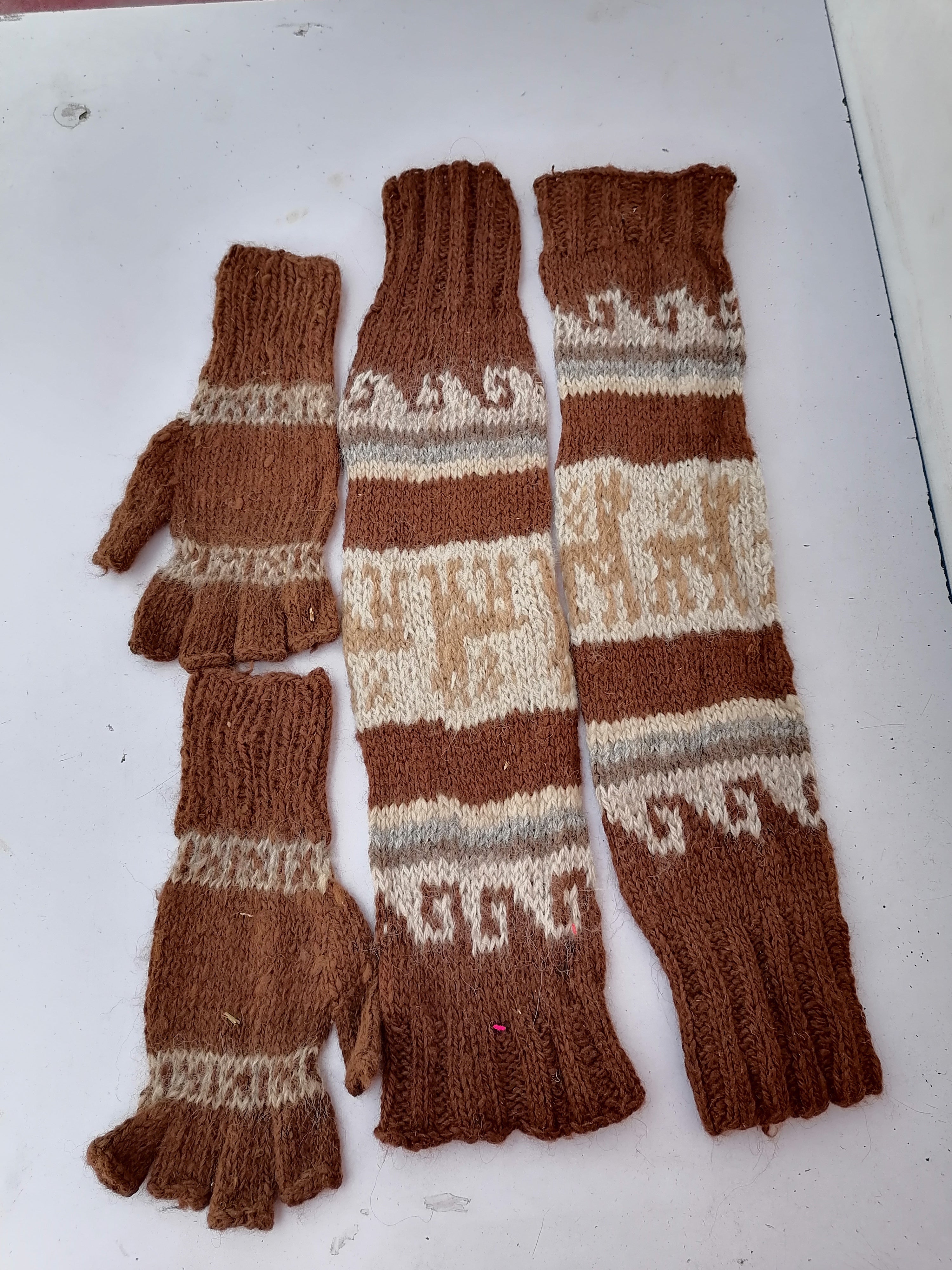Alpaca Wool Knitted Leg Warmers Set, Traditional Andean Design