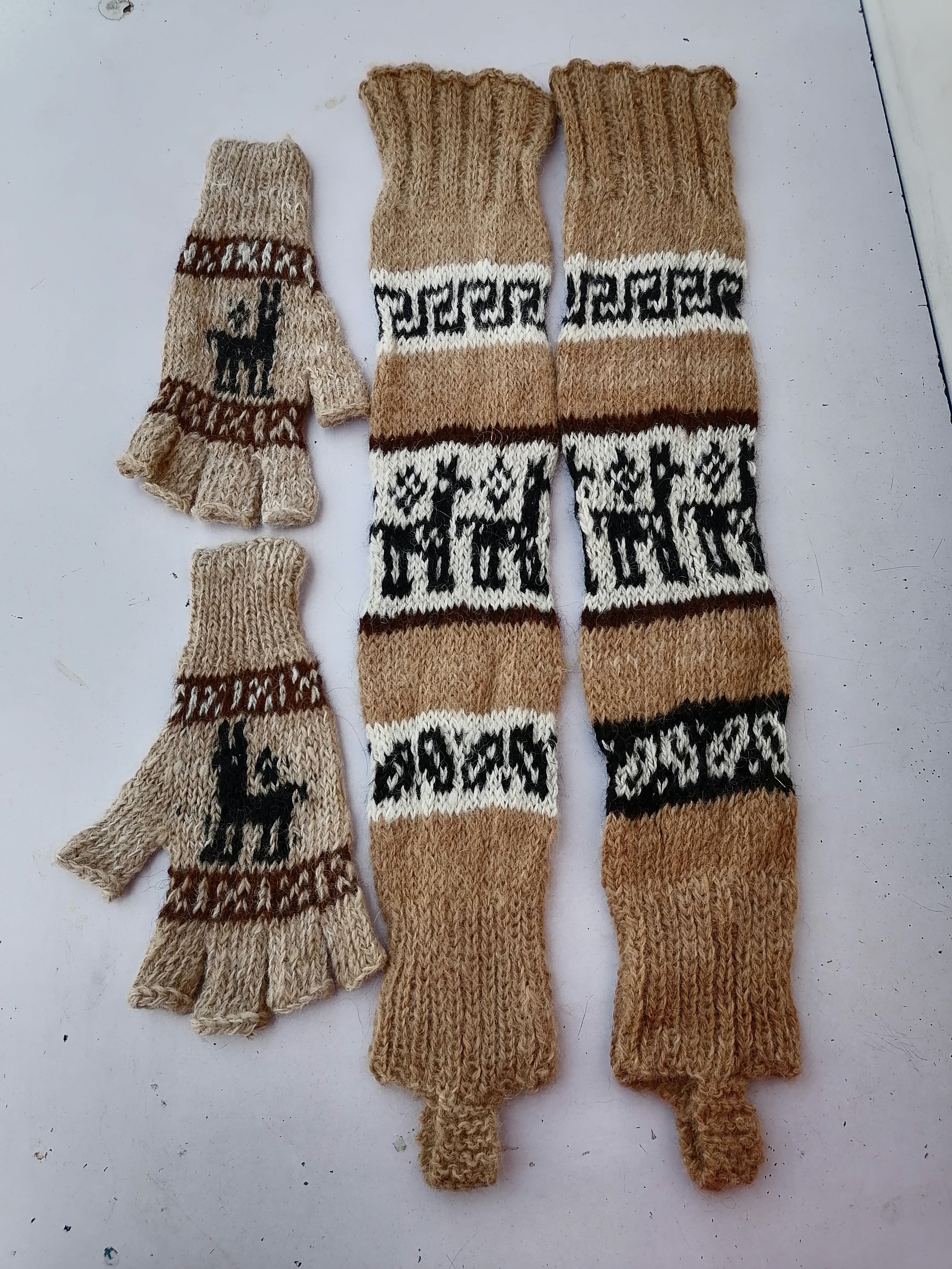 Alpaca Wool Knitted Leg Warmers Set, Traditional Andean Design