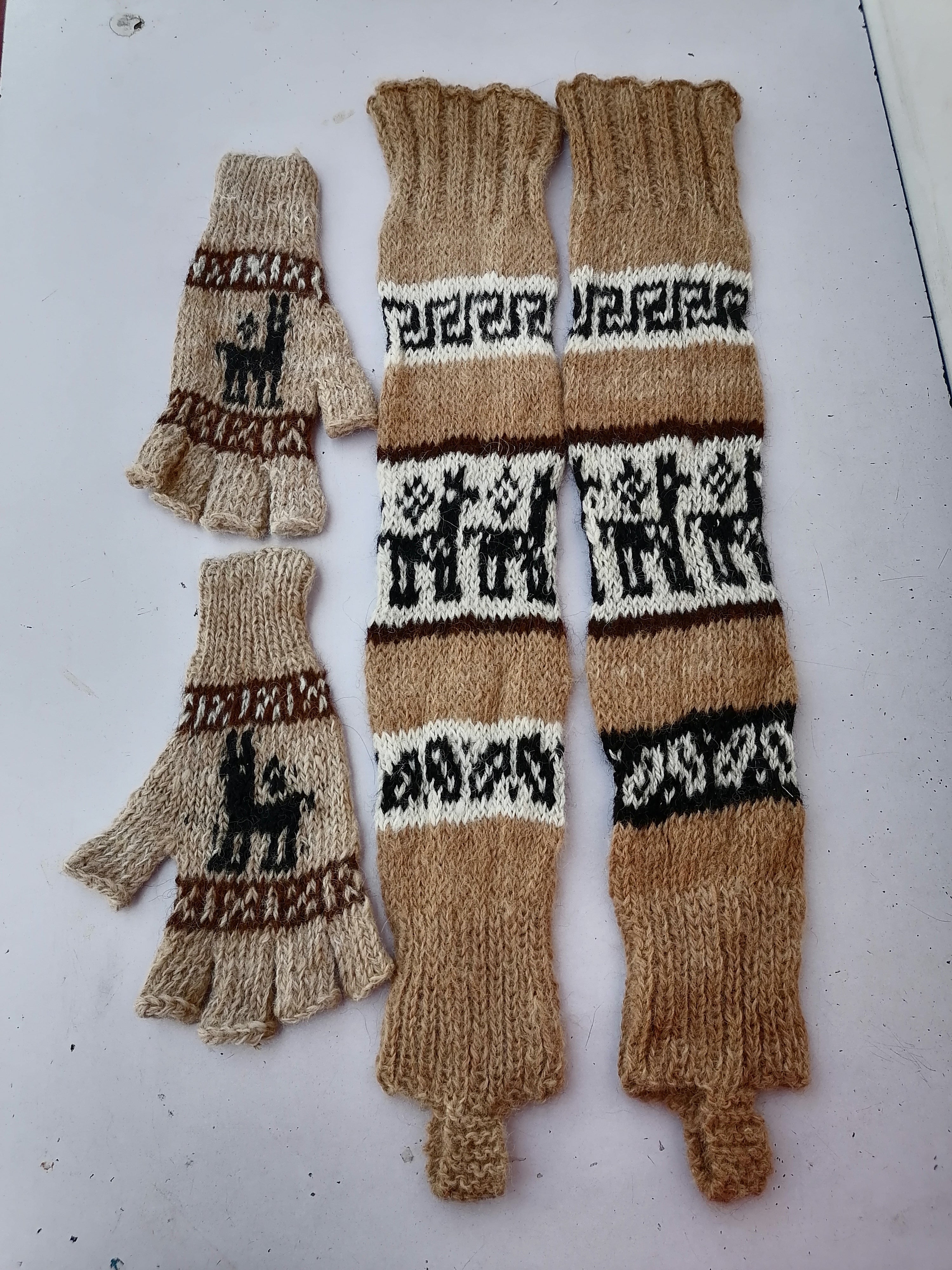 Alpaca Wool Knitted Leg Warmers Set, Traditional Andean Design