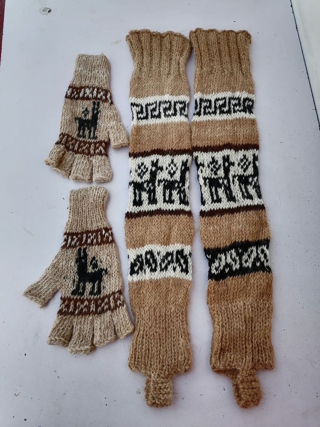 Alpaca Wool Knitted Leg Warmers Set, Traditional Andean Design