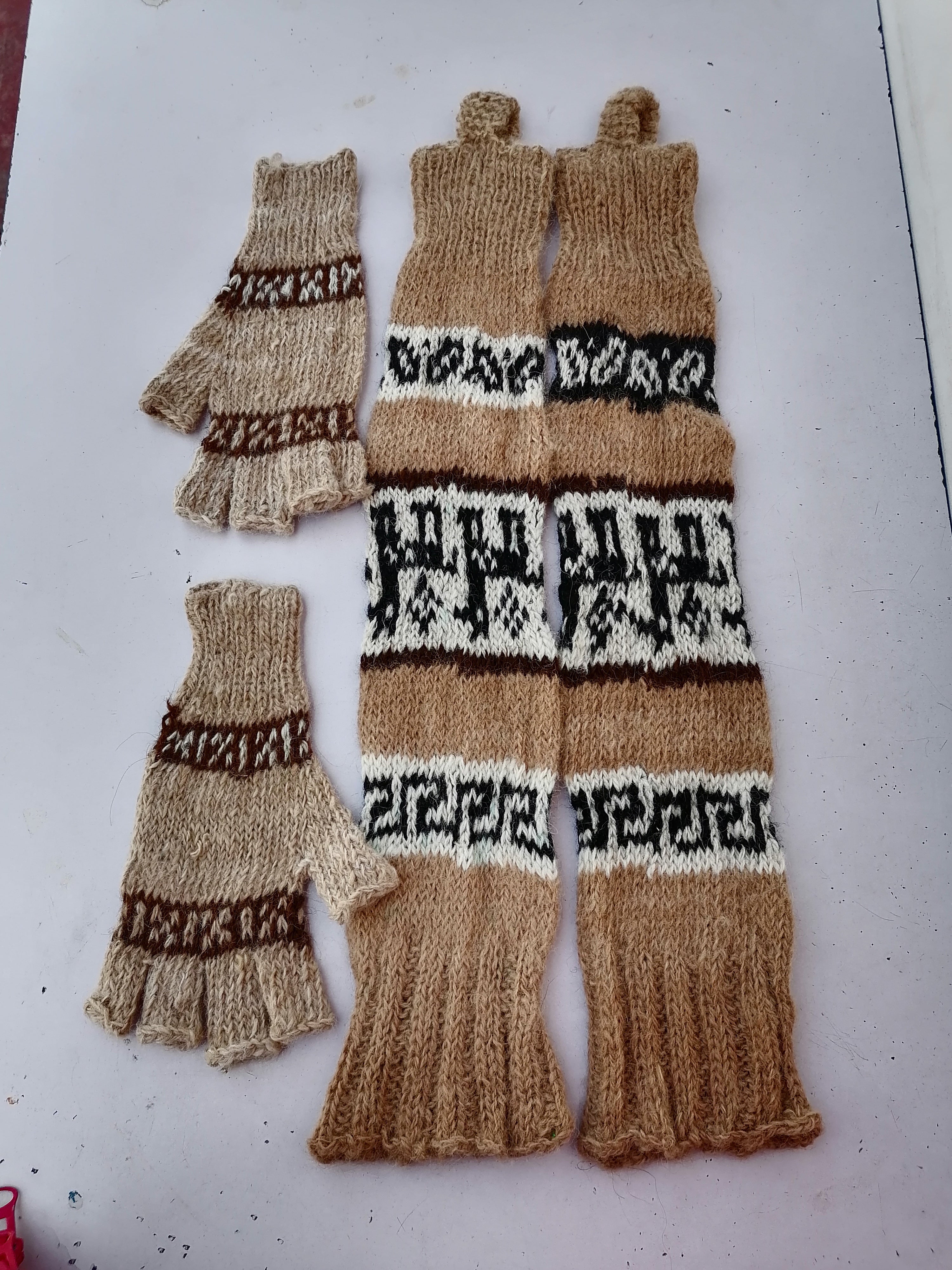 Alpaca Wool Knitted Leg Warmers Set, Traditional Andean Design
