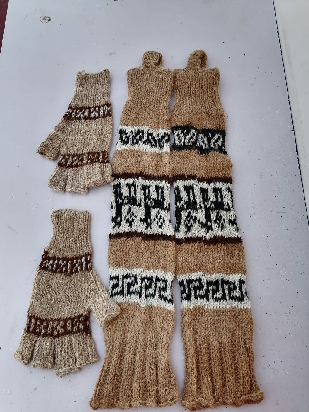 Alpaca Wool Knitted Leg Warmers Set, Traditional Andean Design