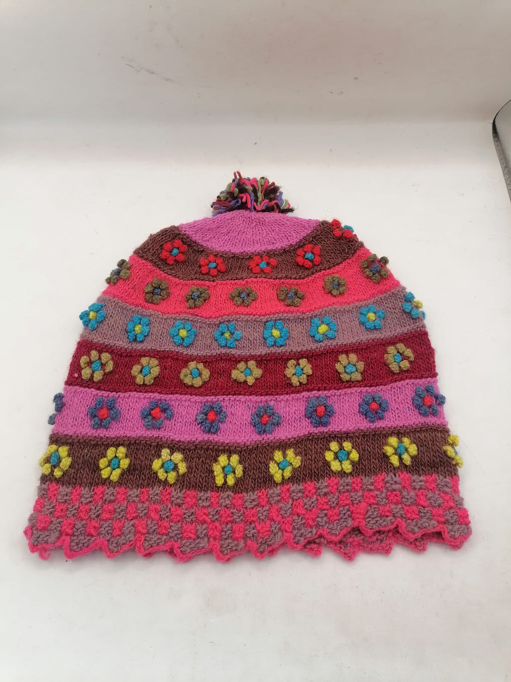 Unisex Multicolor Hand-Knitted Sheep's Wool Hat with Natural Dyes