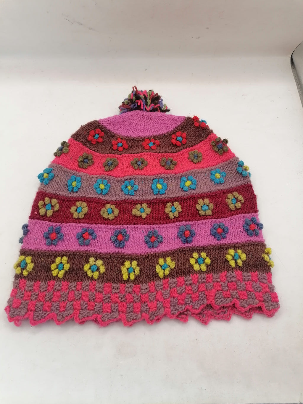 Unisex Multicolor Hand-Knitted Sheep's Wool Hat with Natural Dyes