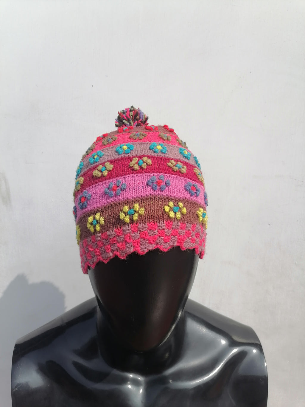 Unisex Multicolor Hand-Knitted Sheep's Wool Hat with Natural Dyes