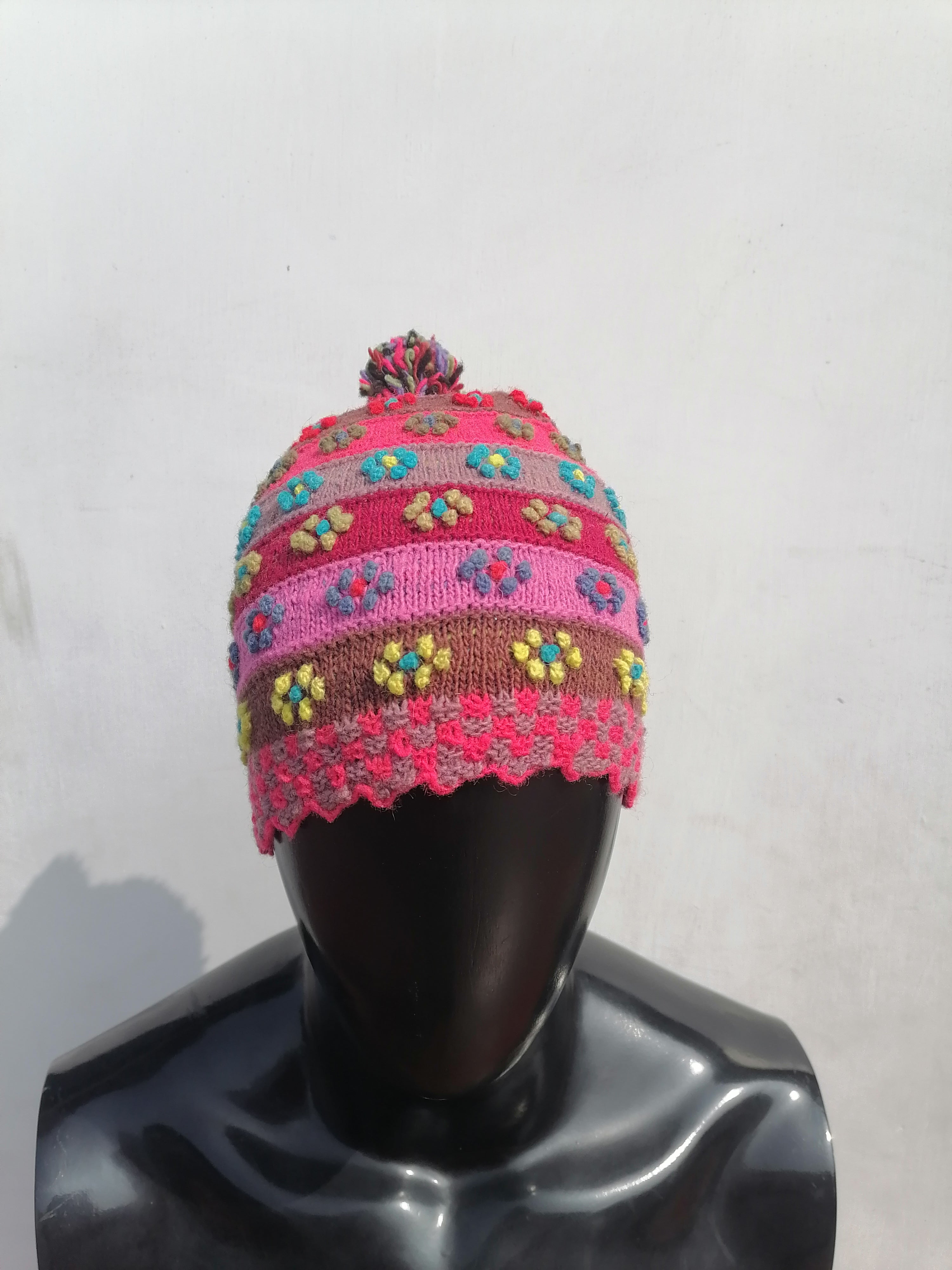 Unisex Multicolor Hand-Knitted Sheep's Wool Hat with Natural Dyes