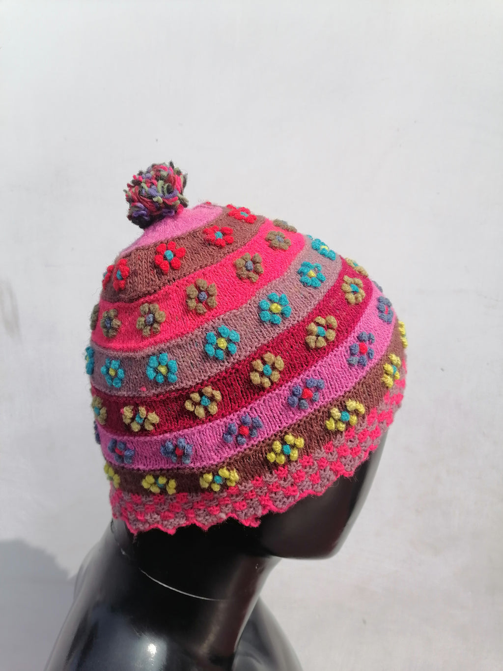 Unisex Multicolor Hand-Knitted Sheep's Wool Hat with Natural Dyes