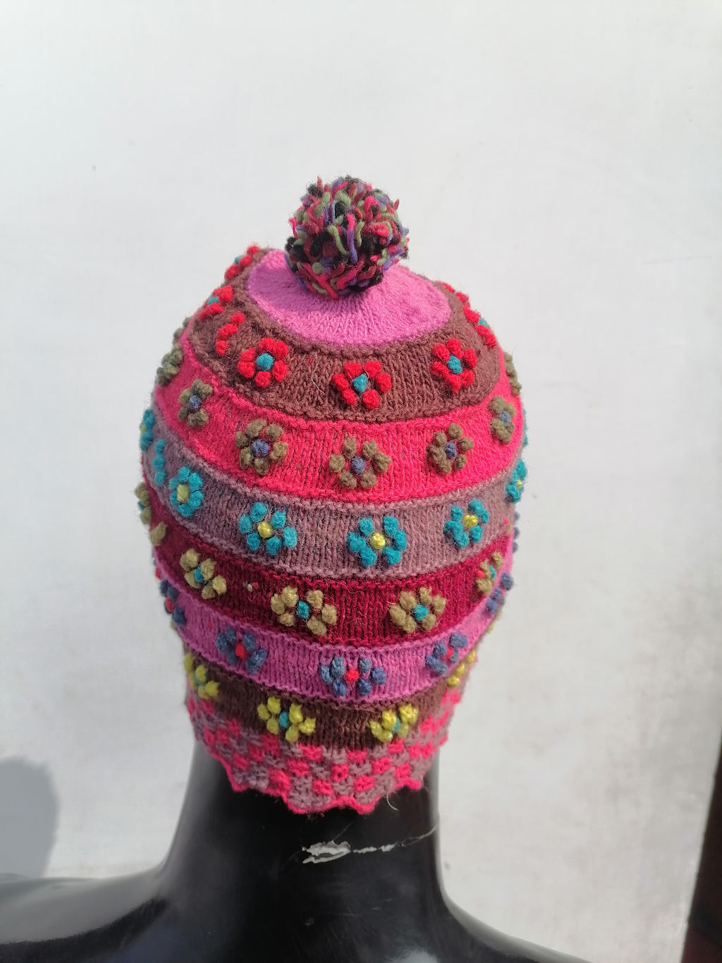 Unisex Multicolor Hand-Knitted Sheep's Wool Hat with Natural Dyes