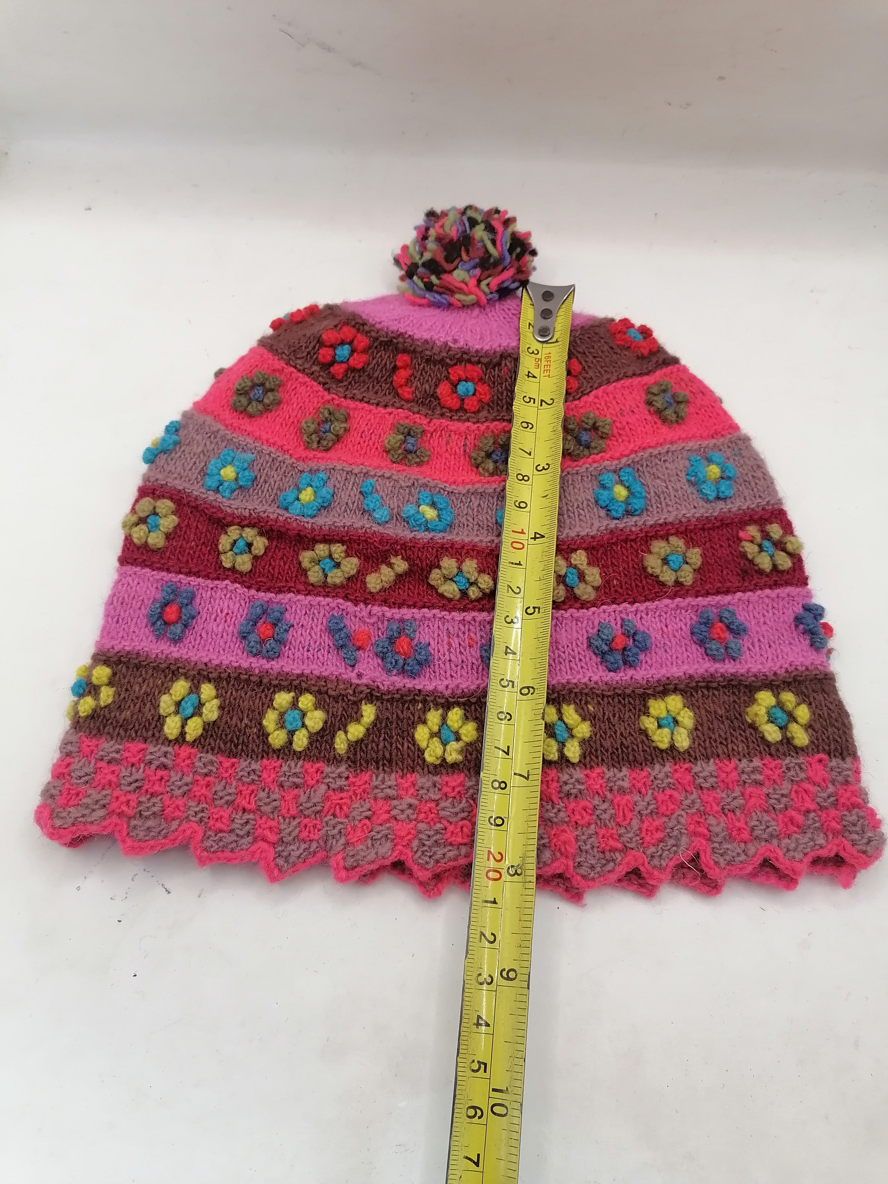 Unisex Multicolor Hand-Knitted Sheep's Wool Hat with Natural Dyes