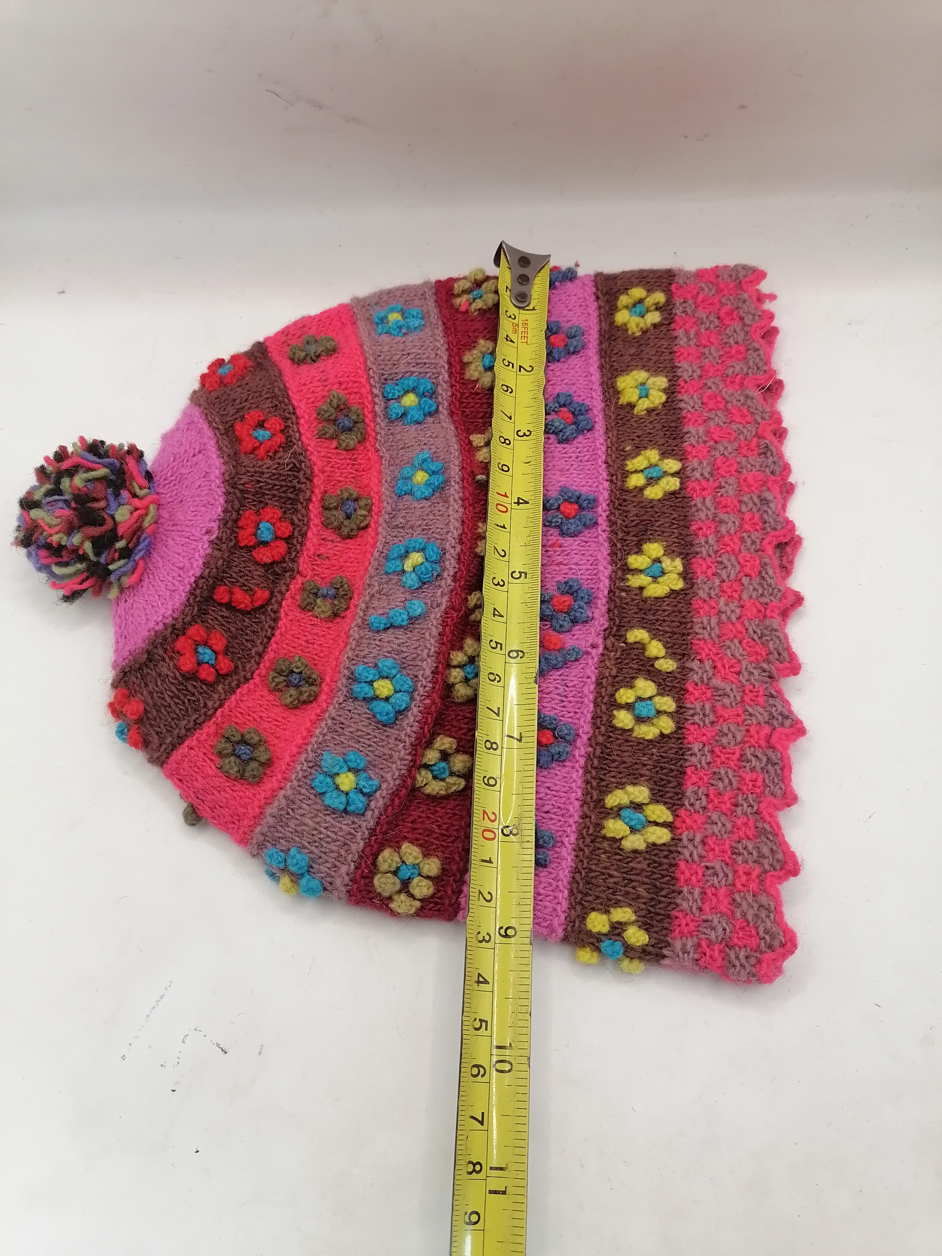 Unisex Multicolor Hand-Knitted Sheep's Wool Hat with Natural Dyes