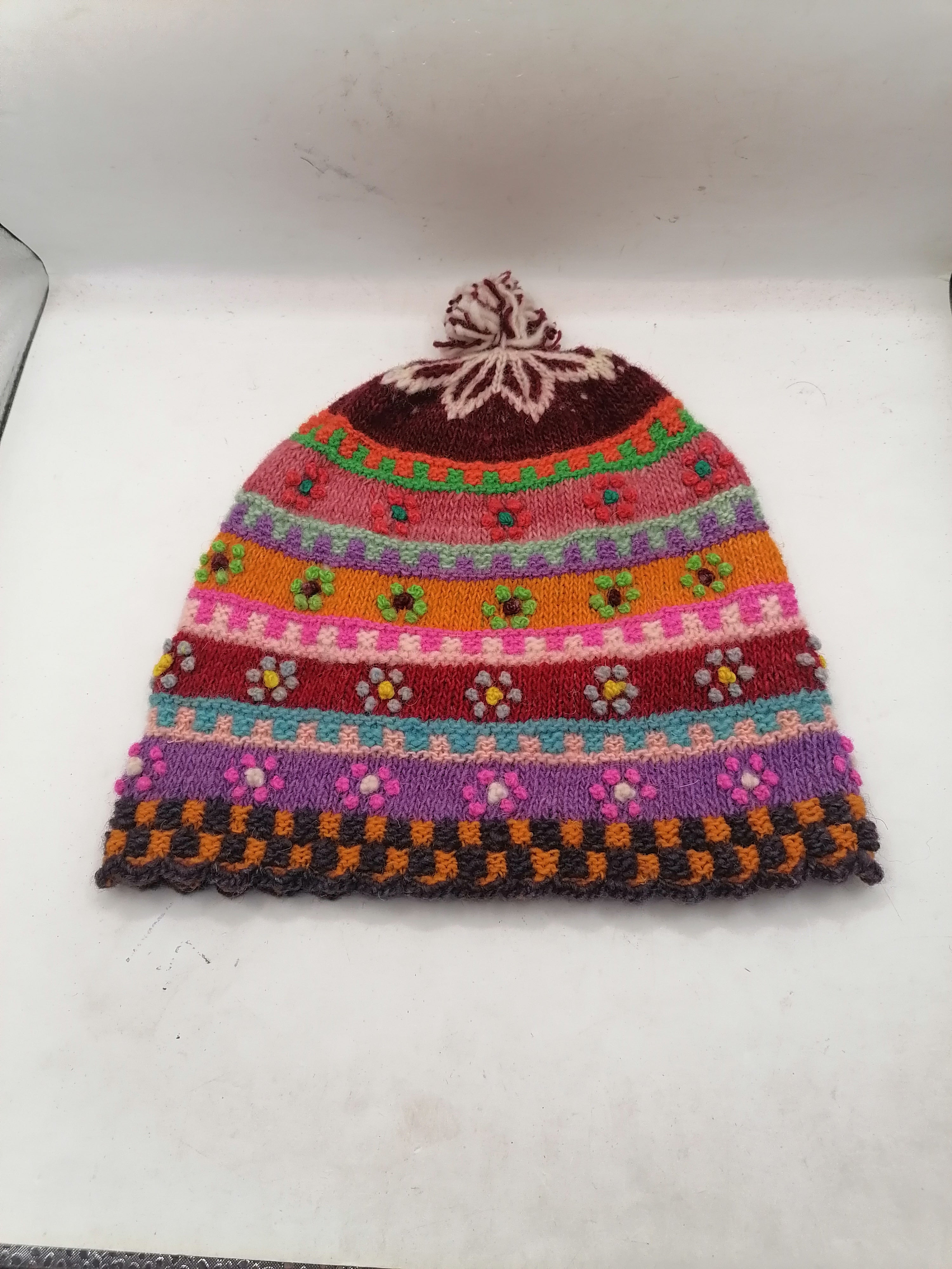 Unisex Knitted Wool Chullo Hat, Traditional Andean Winter Hat