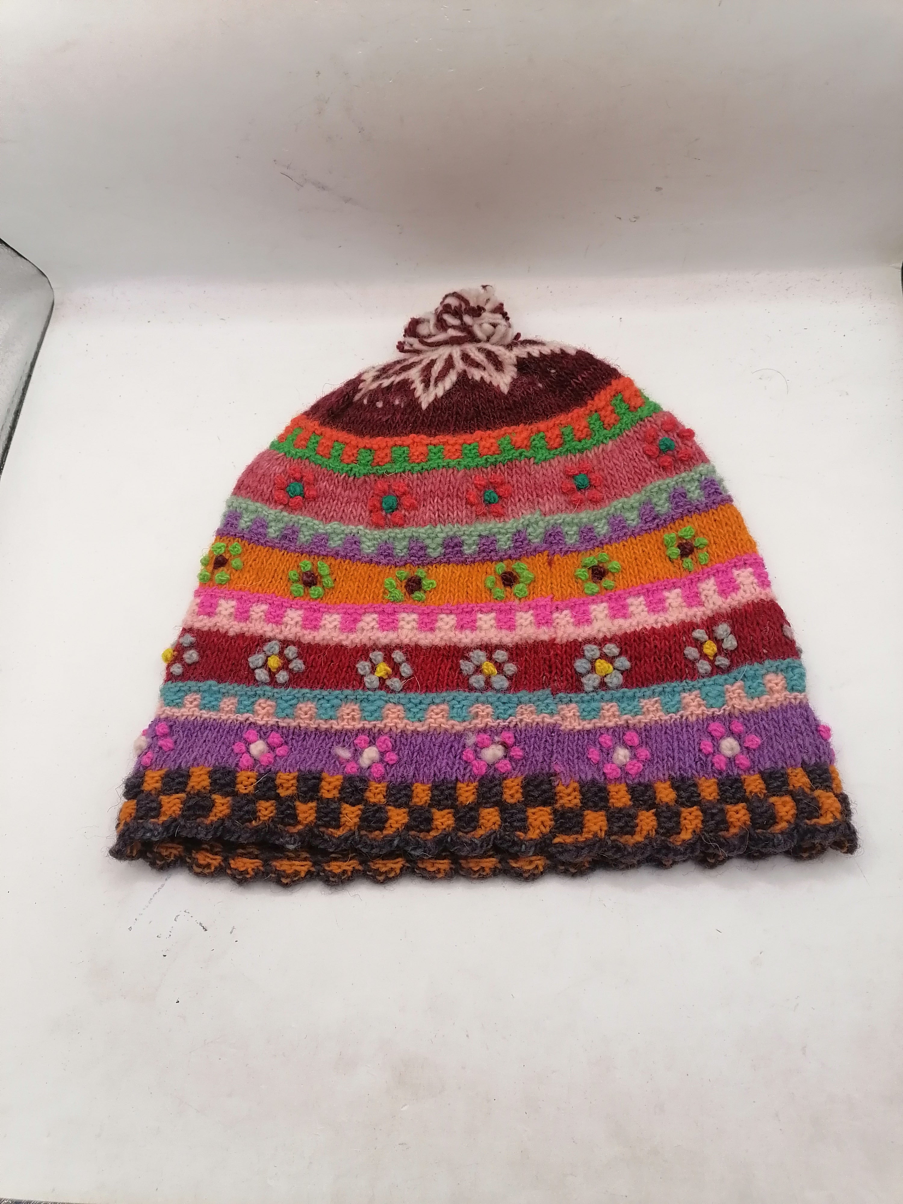 Unisex Knitted Wool Chullo Hat, Traditional Andean Winter Hat