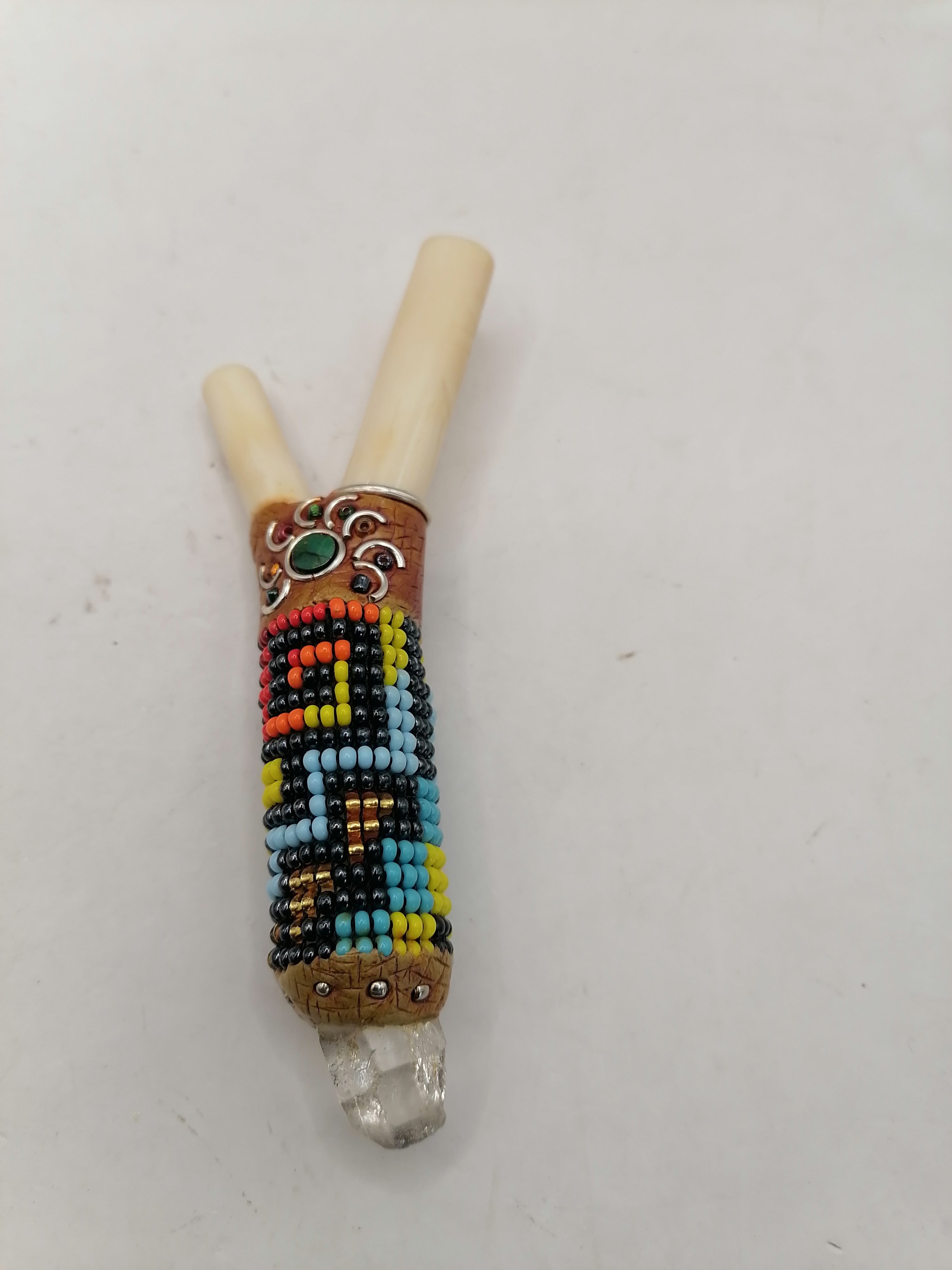 Kuripe Unisex Handmade Chonta Stick Decorated with Multicolored Beads